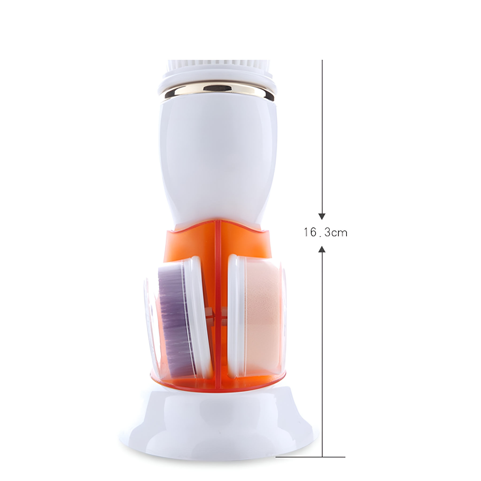 Weiß-orangener Kosmetikpinselständer mit Aufsätzen, Höhe: 16,3 cm.