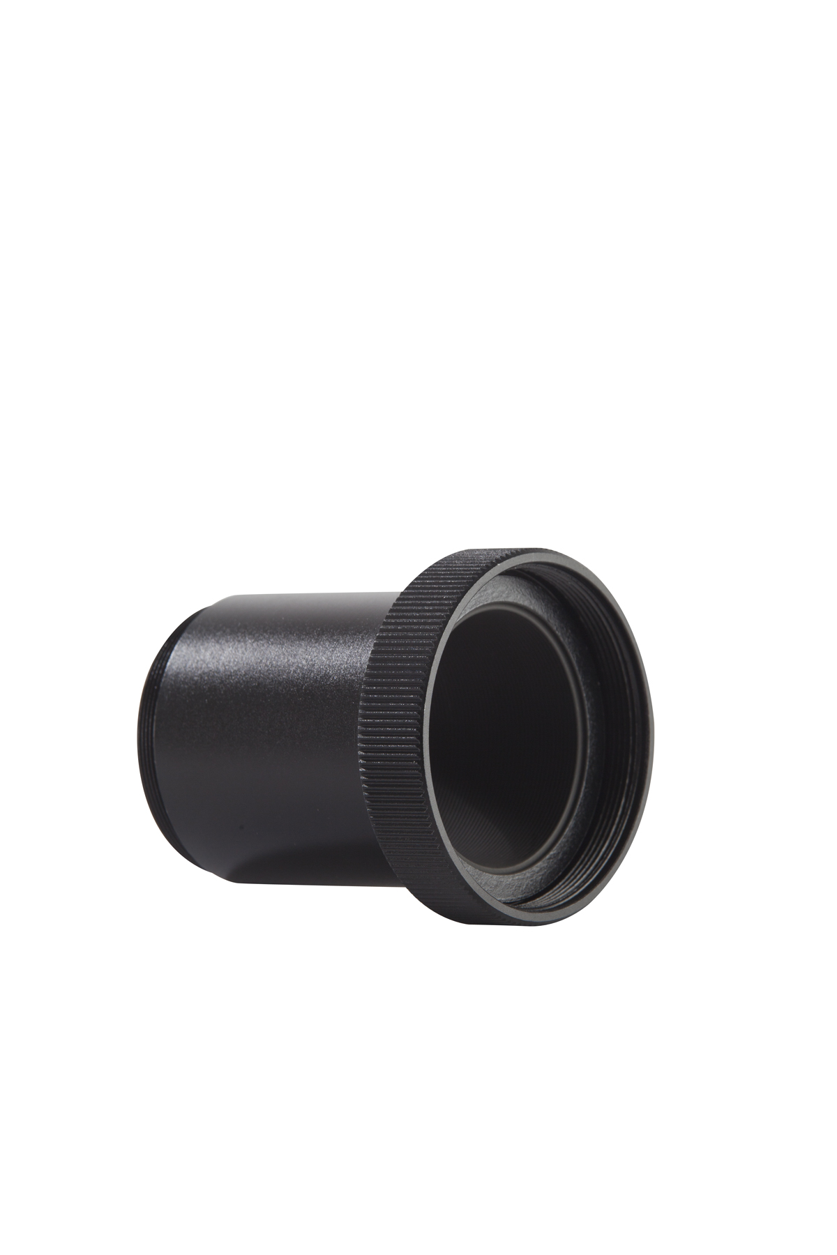 Ein schwarzer, zylindrischer Adapter mit einem Gewindeende.