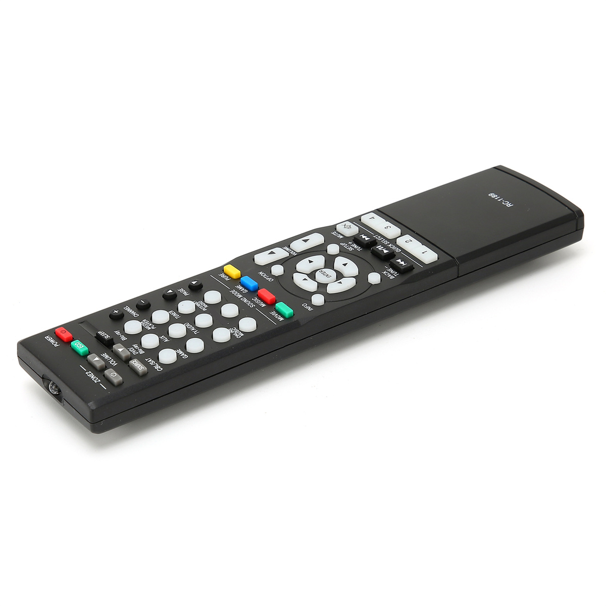 Eine schwarze Fernbedienung mit Tasten und dem Text 'RC-1188'.