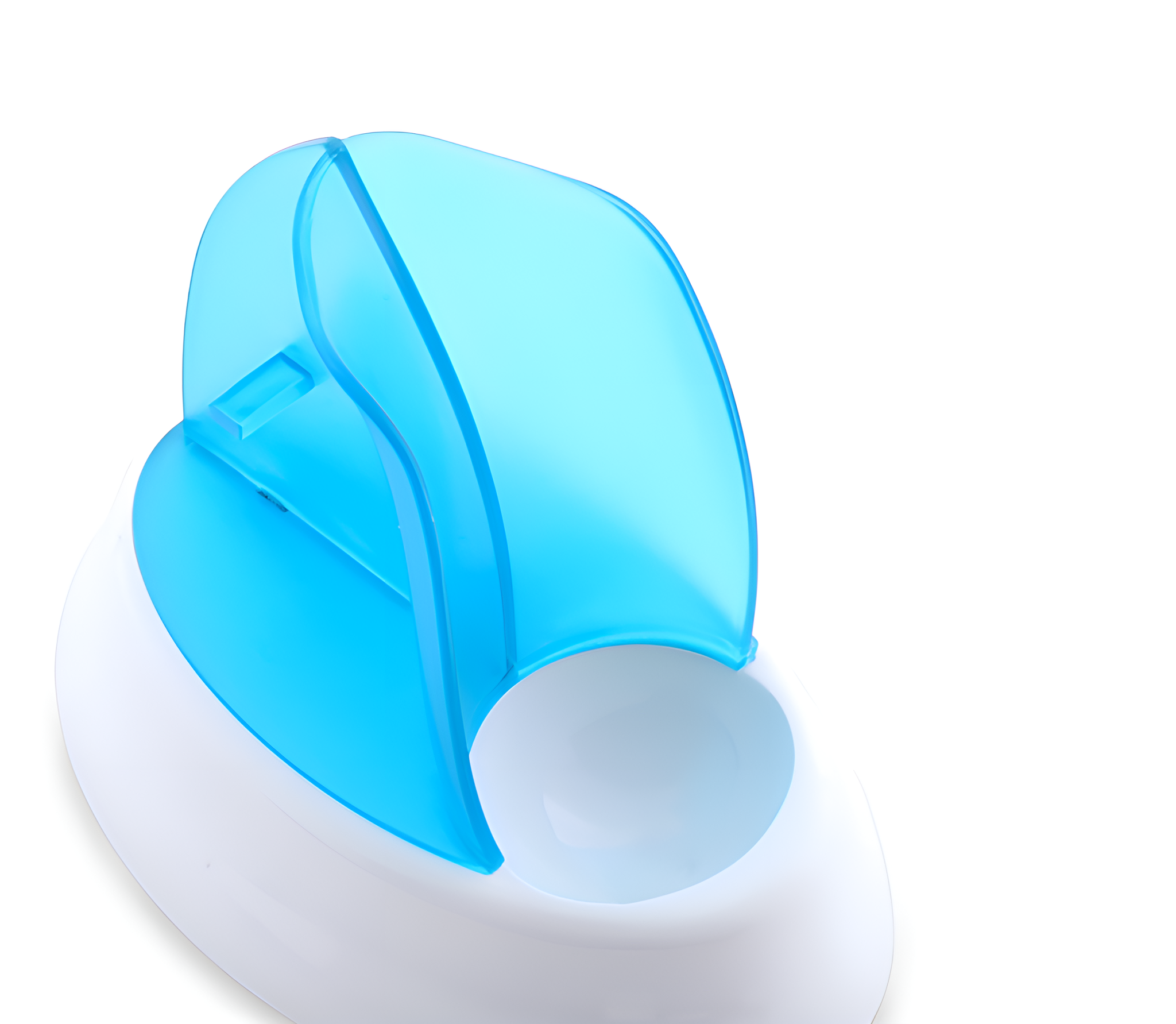 Blau-weiße Seifenschale mit einem einzigartigen blattförmigen Design.