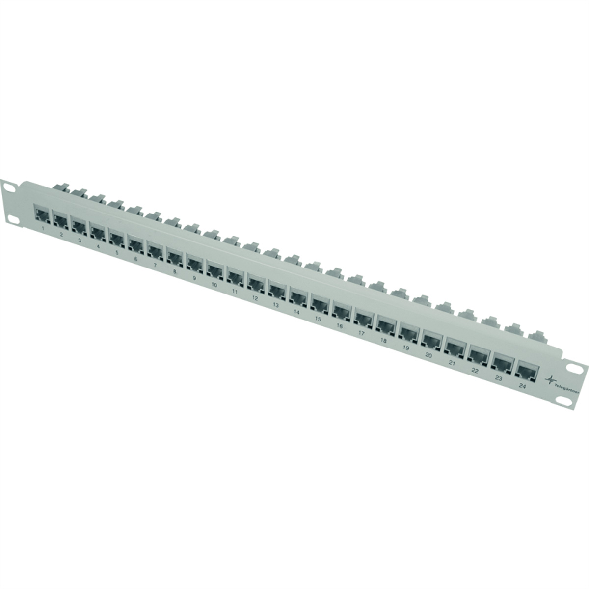 Ein Netzwerk-Patchfeld mit mehreren RJ45-Anschlüssen.