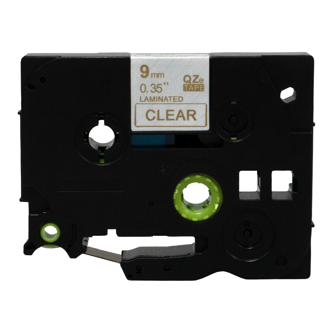 Een zwart tape cartridge met een doorzichtig laminaat label.