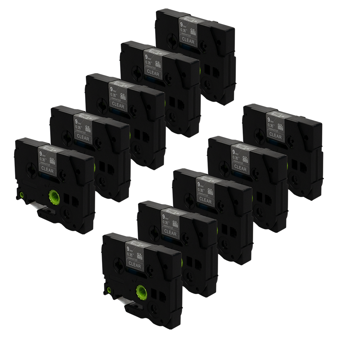 Een verzameling zwarte labeltape cartridges met duidelijke tekst en duidelijke labels.