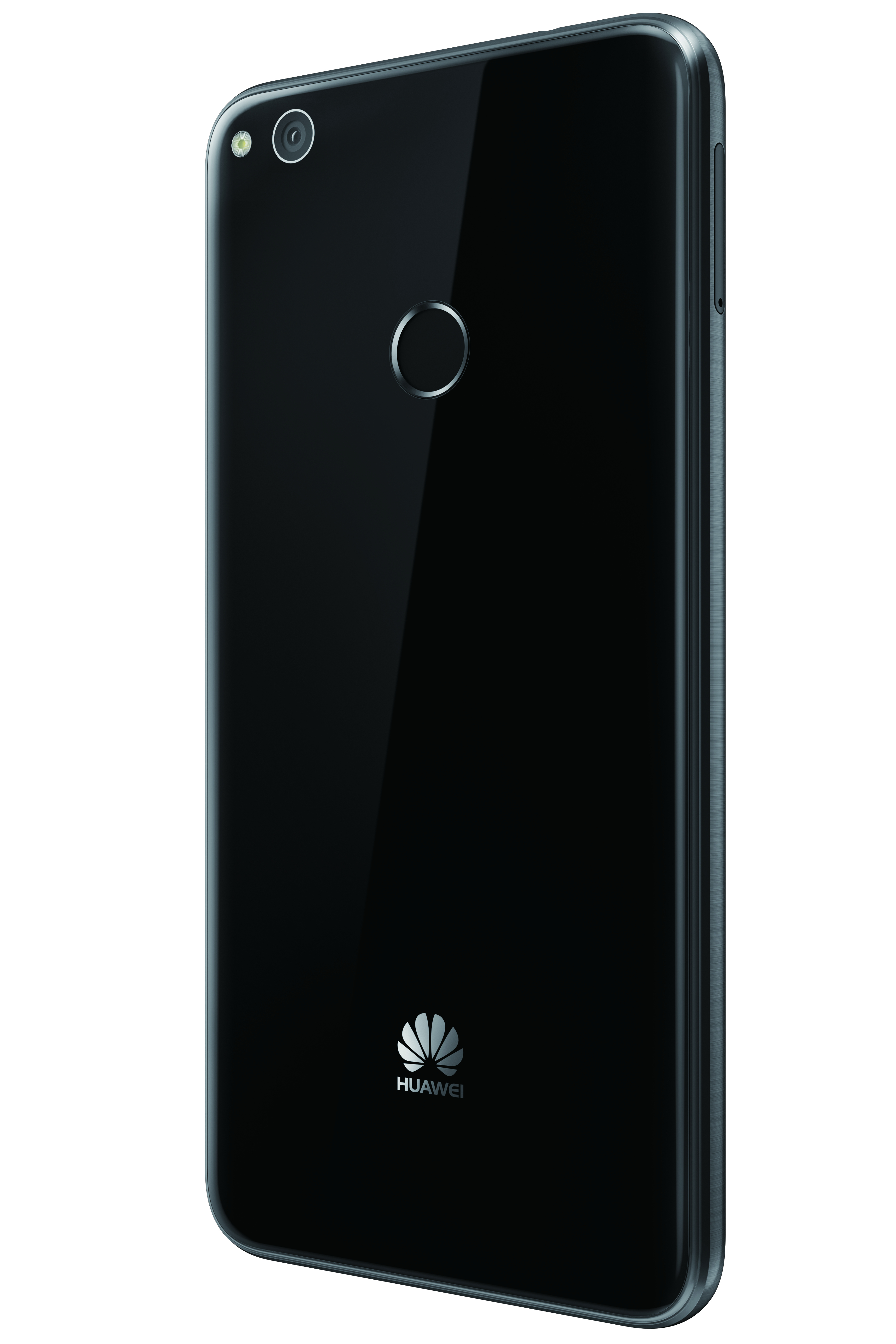 Schwarzes Smartphone mit Rückkamera und Huawei-Logo.