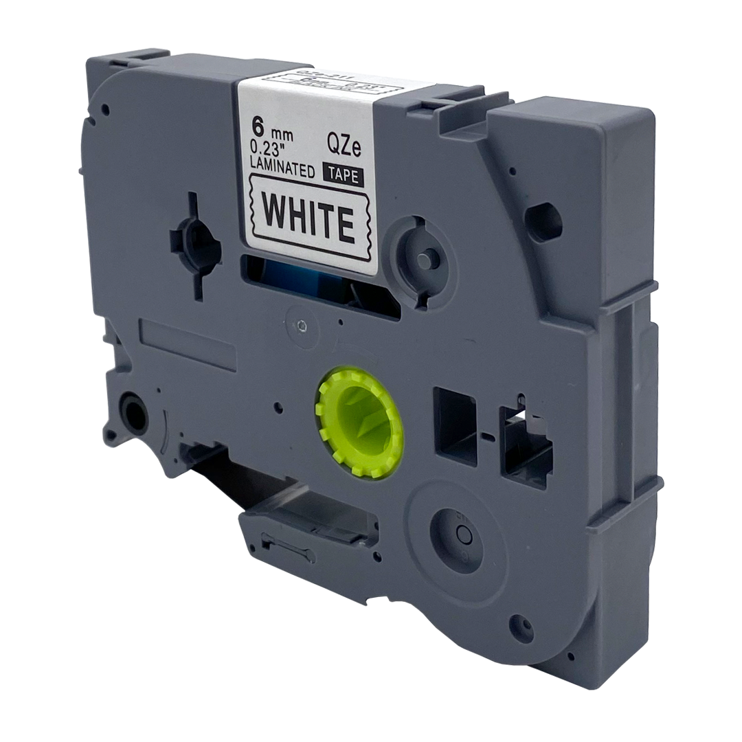 Grijze tape cartridge met een wit label met 'WHITE'.