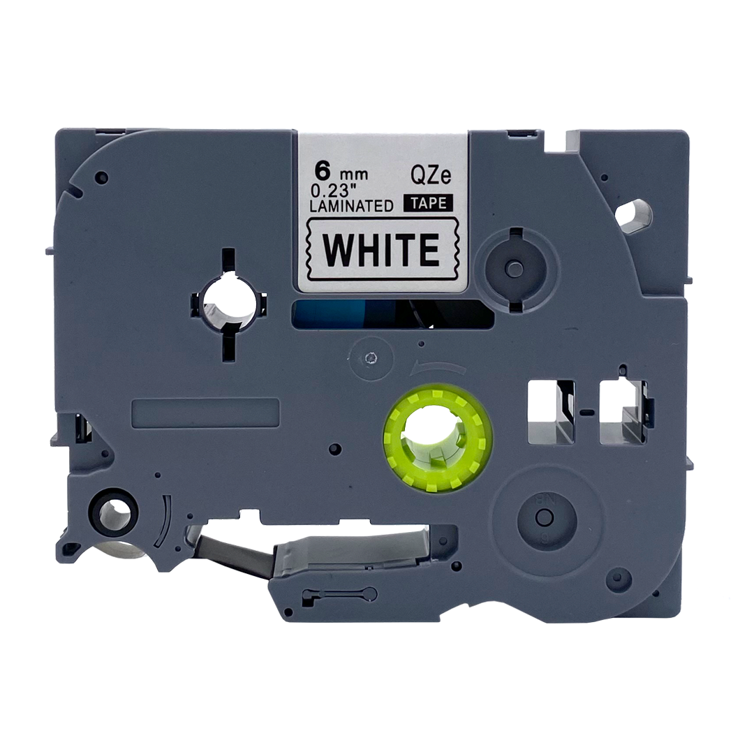 White label maker tape. Black and white, with white text on white.
