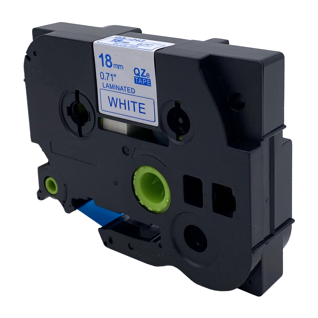 Zwarte labelmaker cartridge. Het label luidt: 18 mm 0.71" LAMINATED, WHITE.