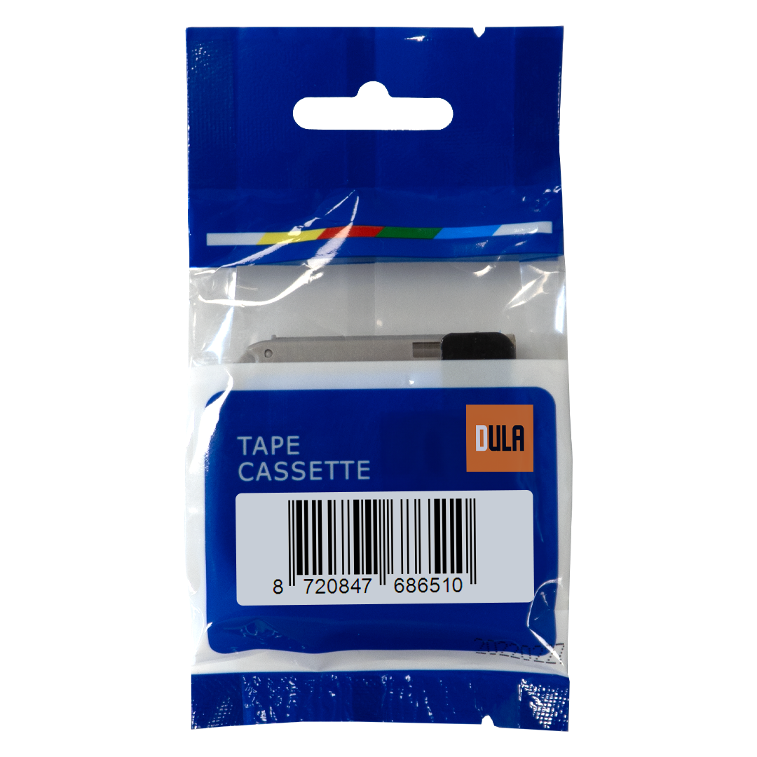 A DULA tape cassette in a clear plastic bag. The cassette is blue with a white label and black text.
