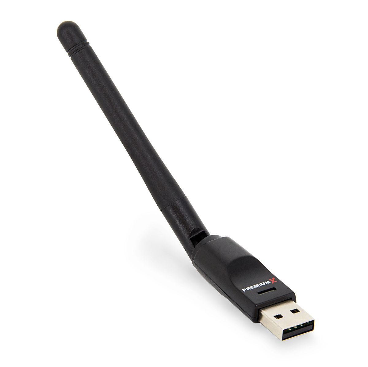 Schwarzer USB-WLAN-Adapter mit Antenne.