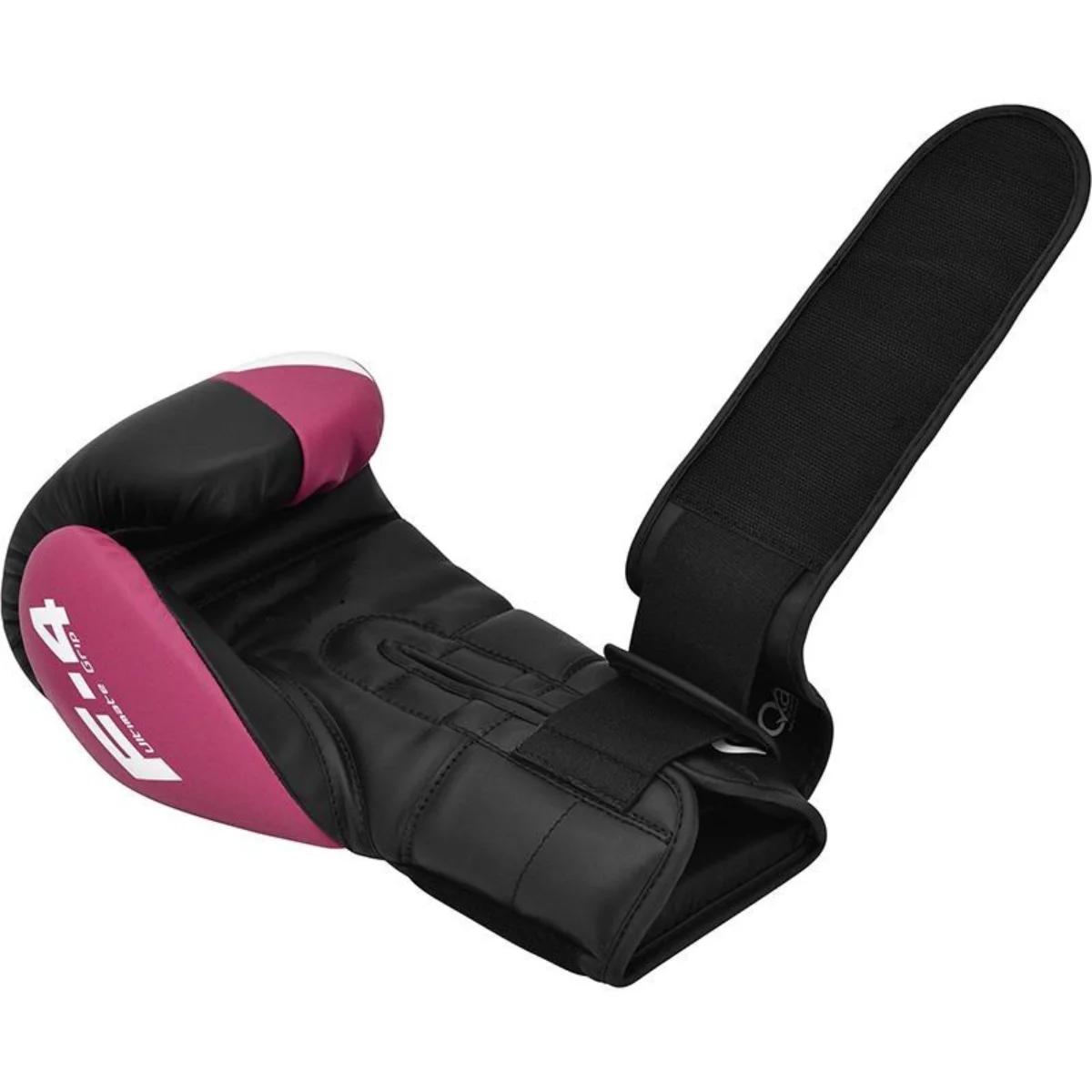 Black and pink boxing glove. Pink grip, black wrist strap. 'Ultimate Grip' text. Black interior.