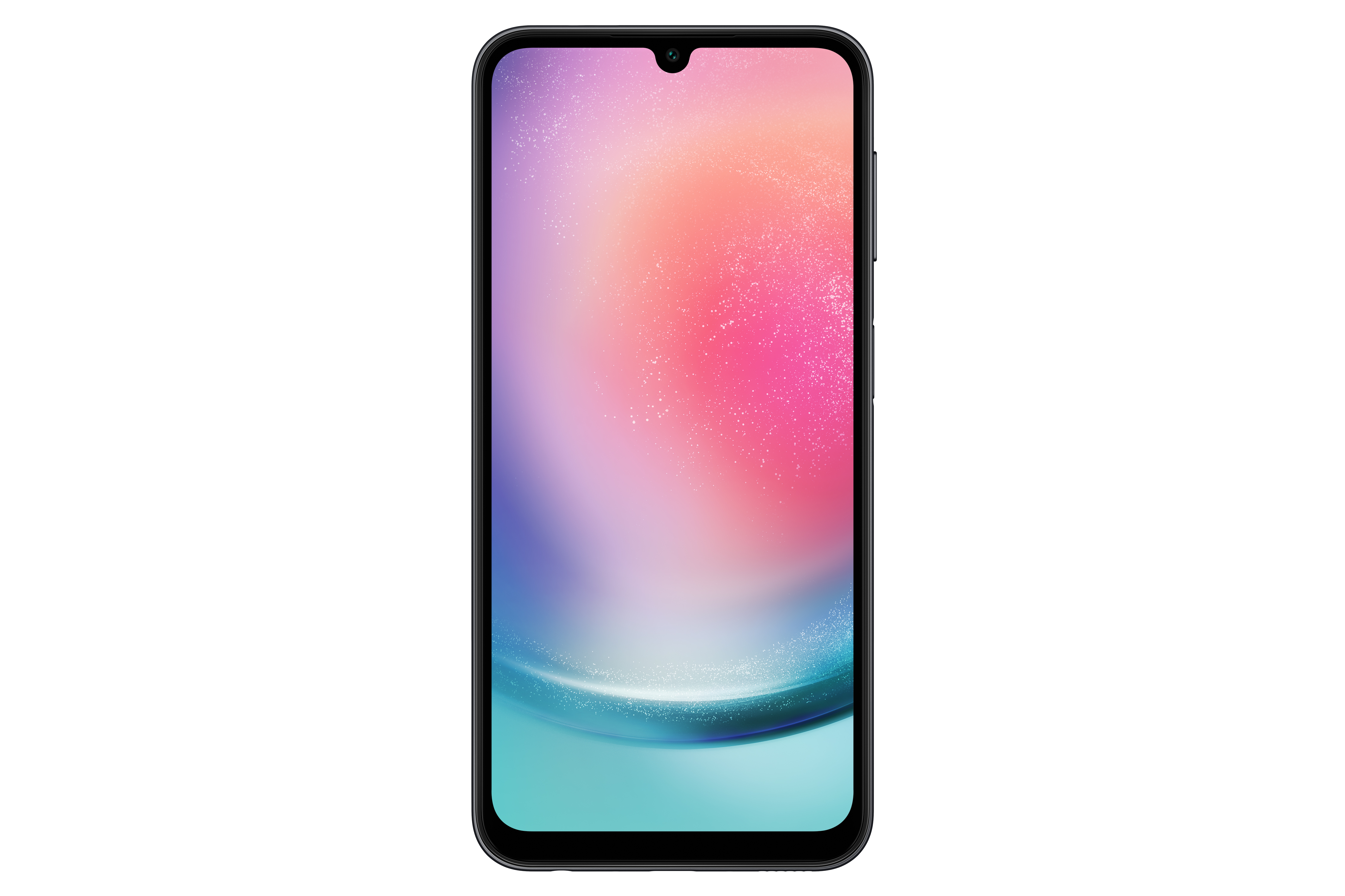 Smartfon z ekranem wyświetlającym kolorowe abstrakcyjne tło i przód telefonu.