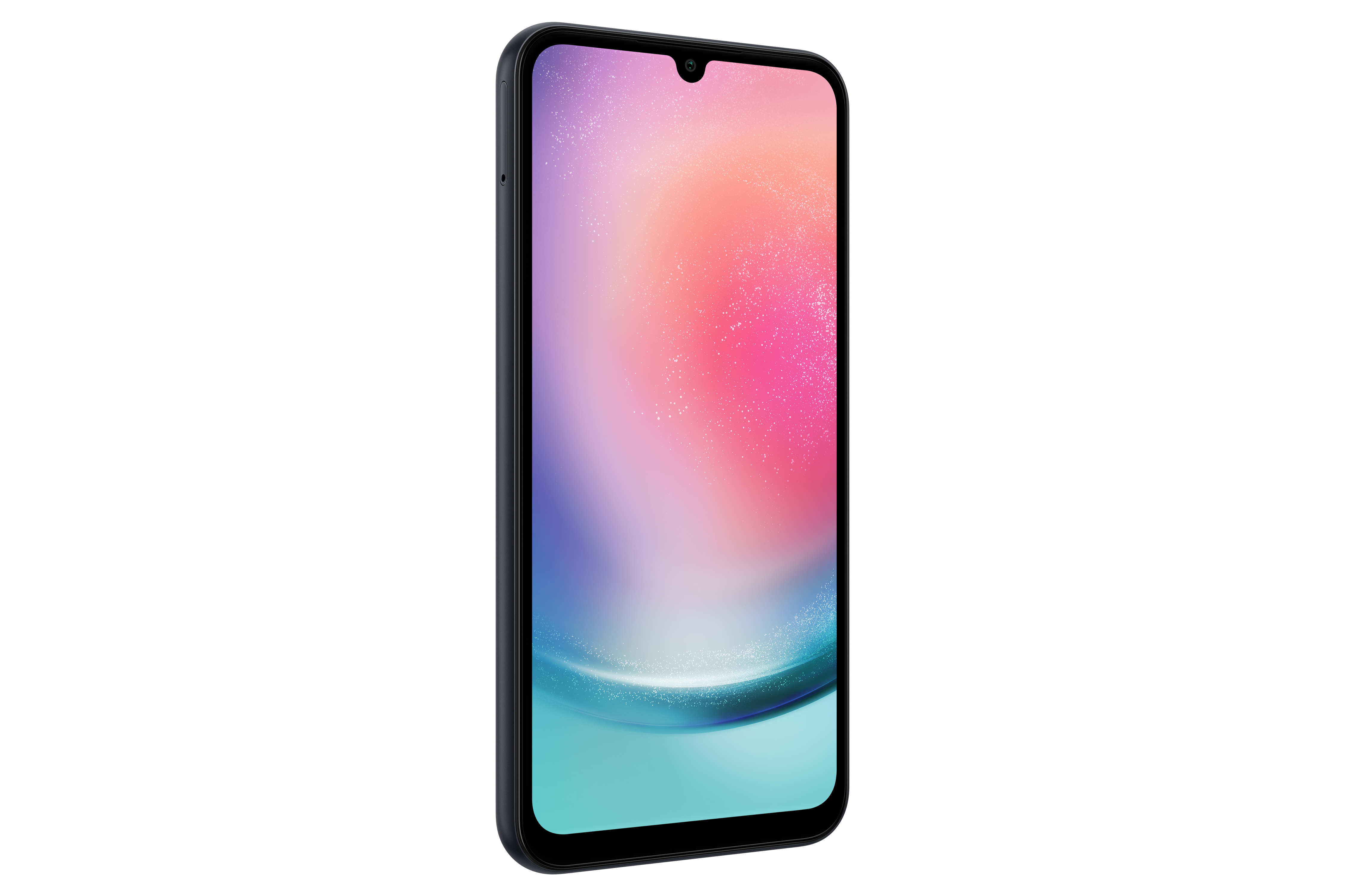 Smartfon pod kątem z kolorowym gradientem na ekranie. Izolowany na białym tle.