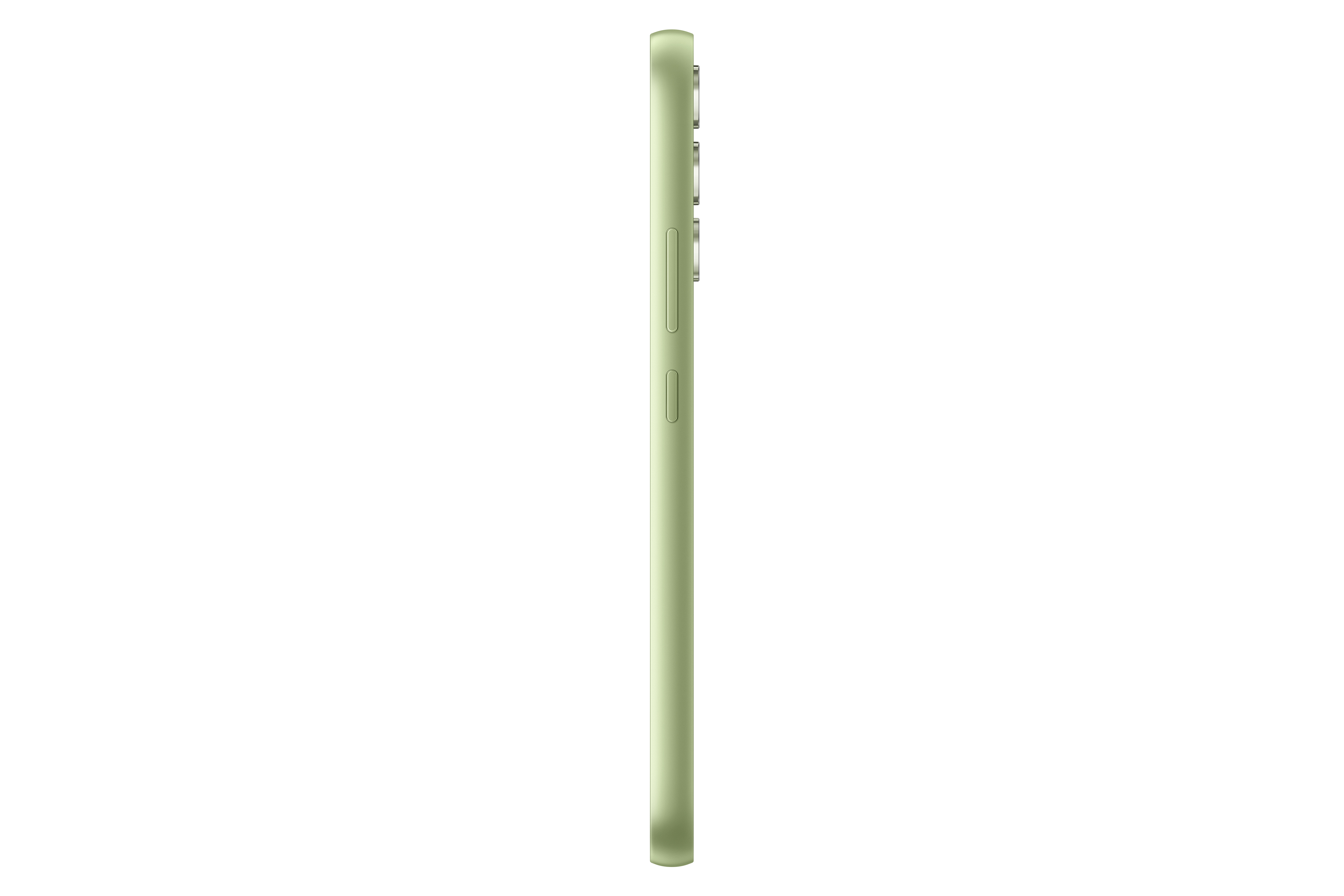 Açık yeşil bir akıllı telefonun yan görünümü. Temiz, minimalist tasarım.