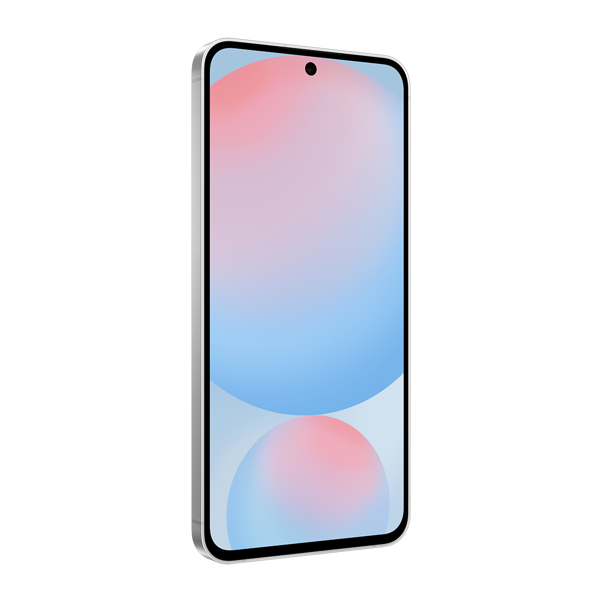 Gümüş çerçeveli ve pembe ile mavinin tonlarını gösteren gradyan ekranlı akıllı telefon.