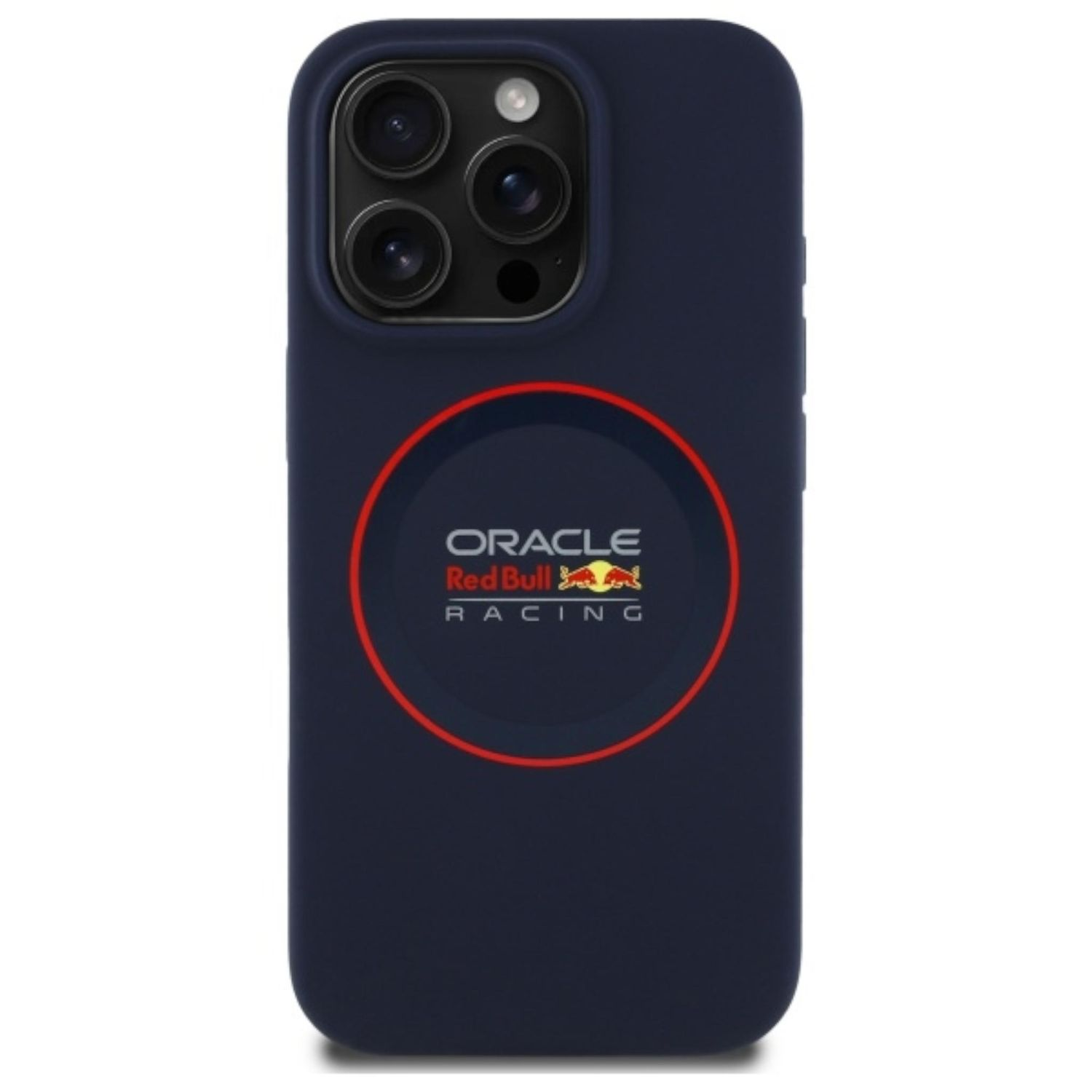 Eine blaue Handyhülle mit Red Bull Logo. Die Hülle ist auf einem Telefon.
