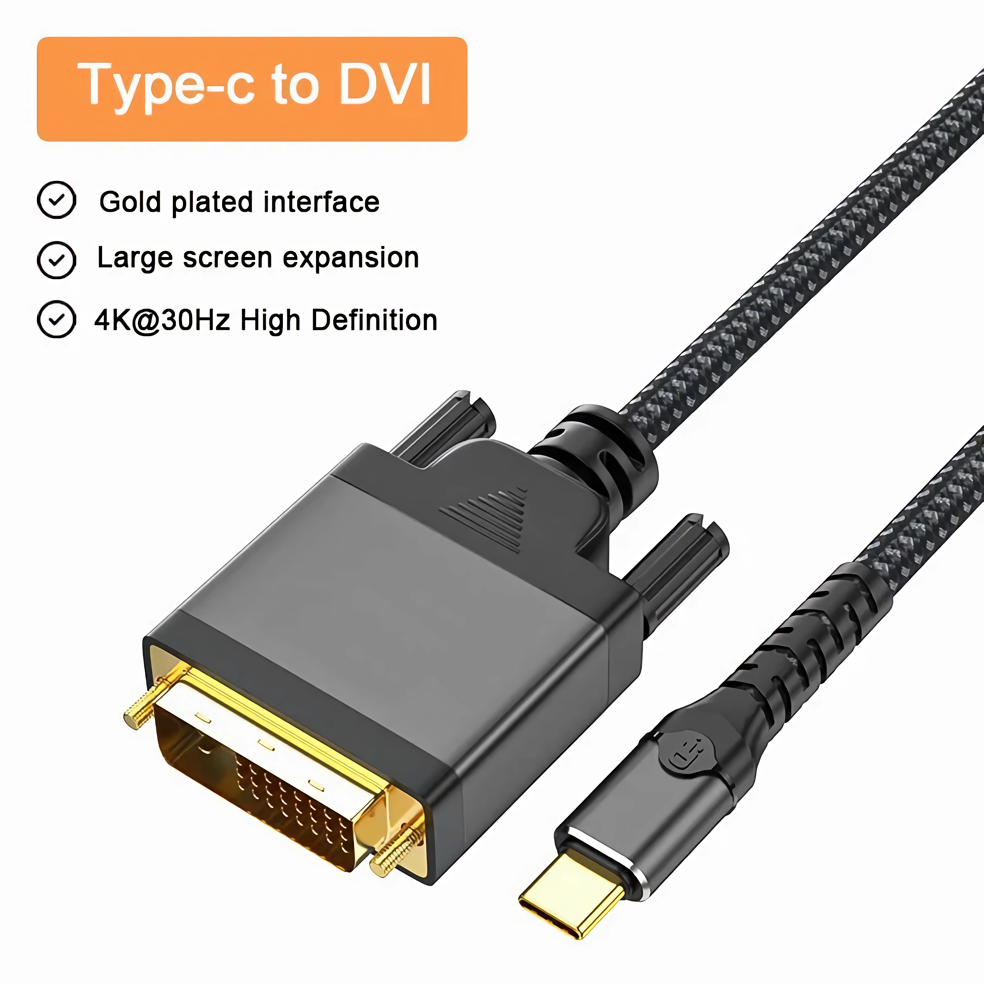 Type-C-zu-DVI-Kabel mit vergoldeter Schnittstelle.