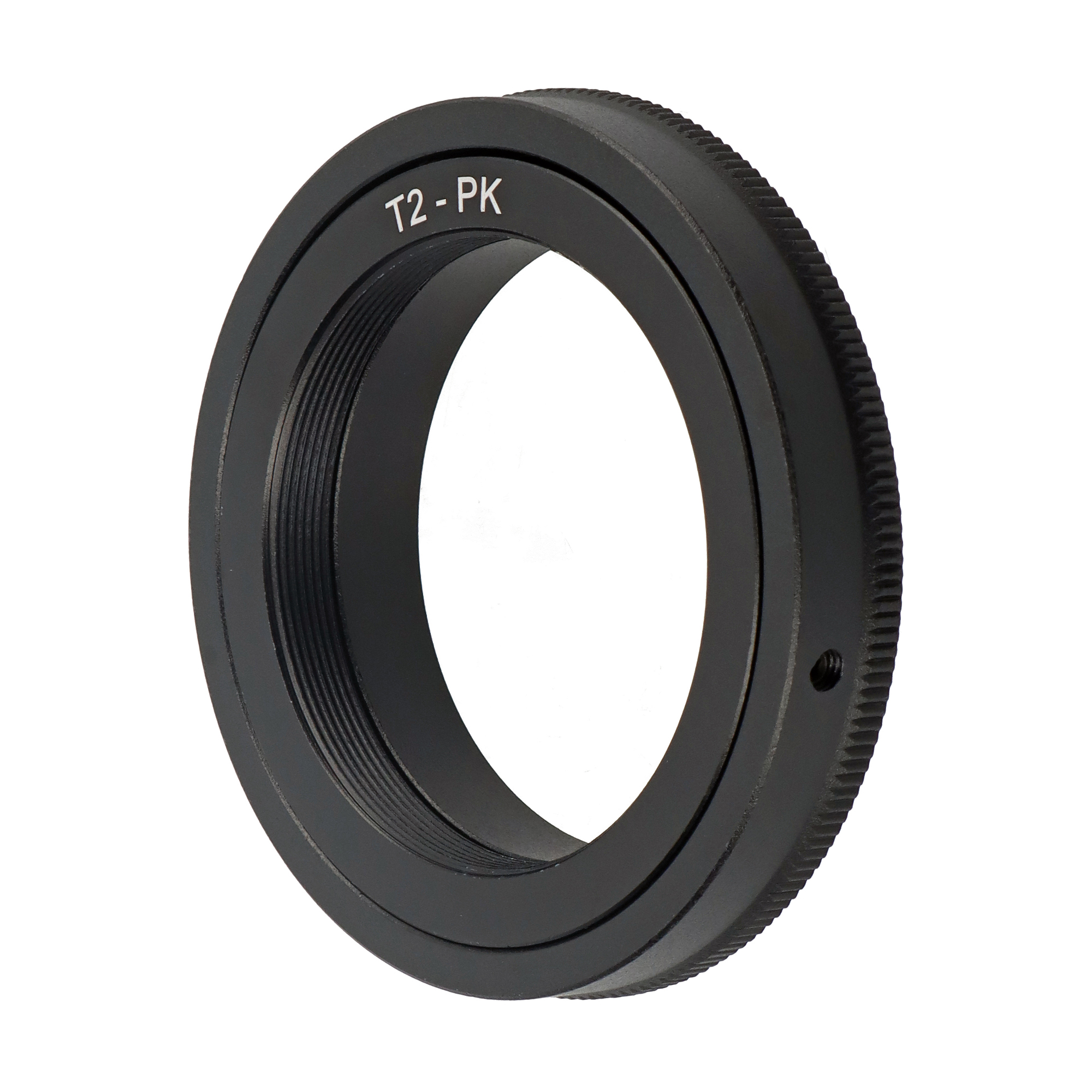 Ein schwarzer T2-PK-Adapterring mit eingraviertem T2-PK-Text.