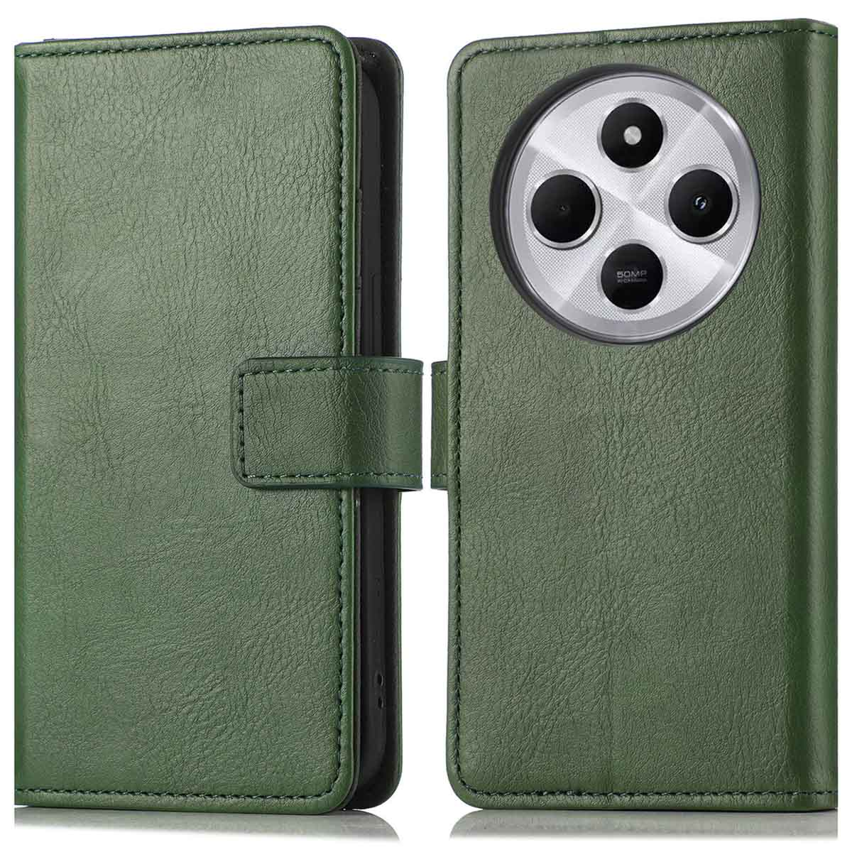 Coque de téléphone verte en deux parties. L'arrière a une découpe circulaire pour la caméra.