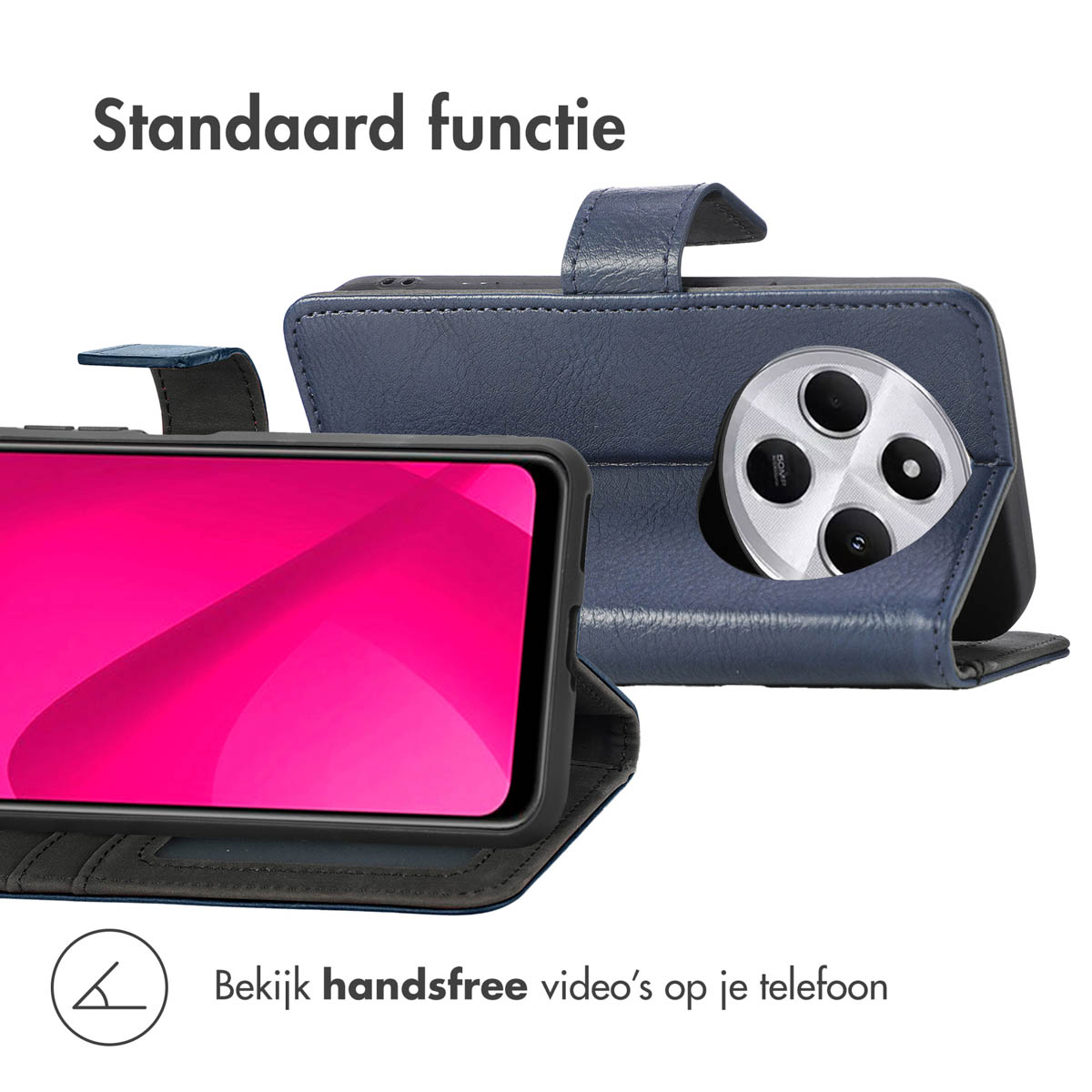 IMOSHION Luxe Bookcase - Geschikt voor Xiaomi Redmi 14C - Telefoonhoesje voor Xiaomi Xiaomi Redmi 14C Donkerblauw