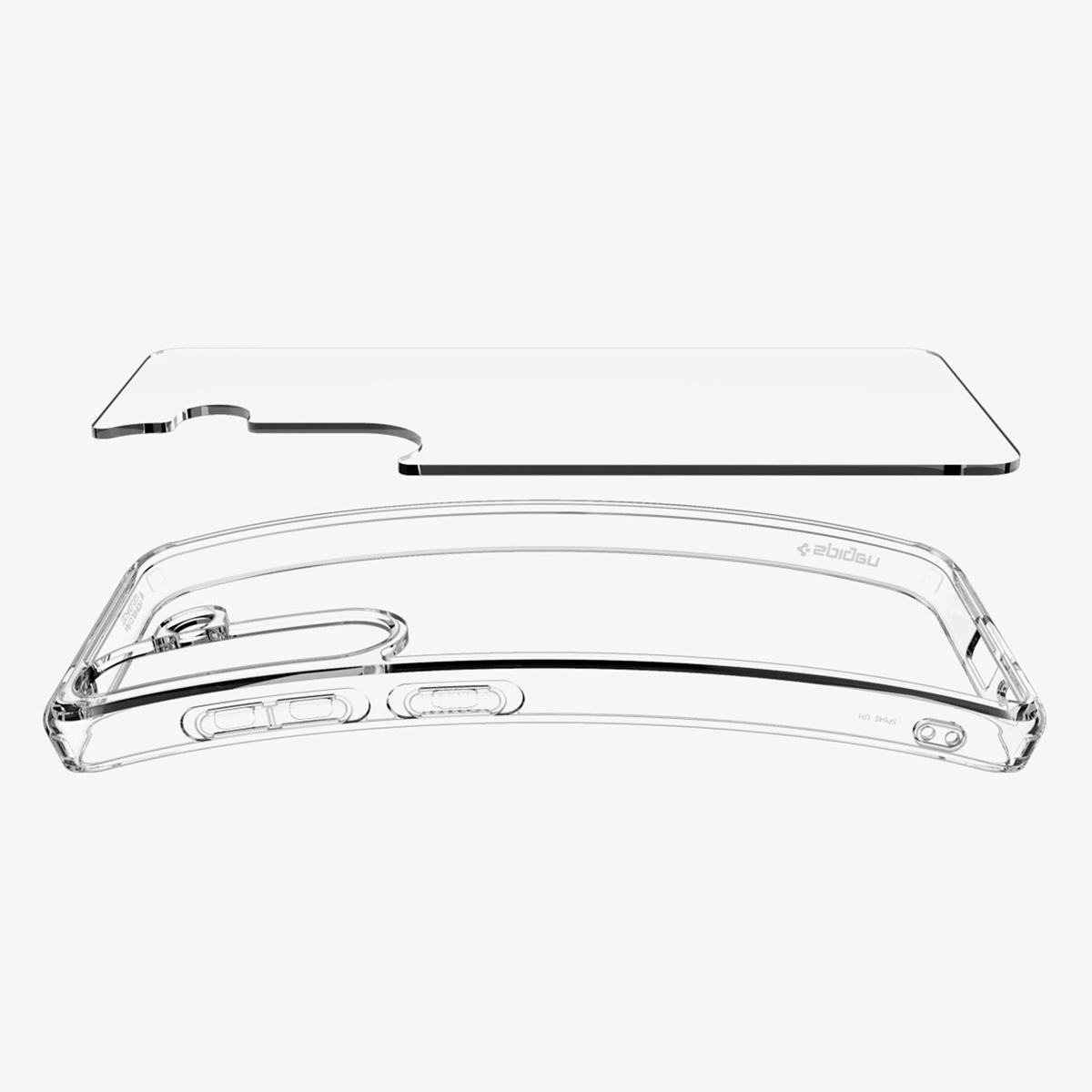 Une coque de téléphone transparente et un protecteur d'écran. La coque est transparente et le protecteur est clair.