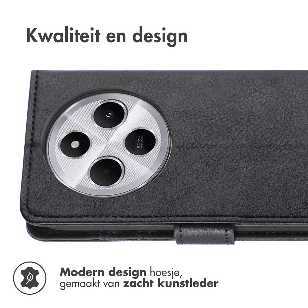 IMOSHION Luxe Bookcase - Geschikt voor Xiaomi Redmi 14C - Telefoonhoesje voor Xiaomi Xiaomi Redmi 14C Zwart