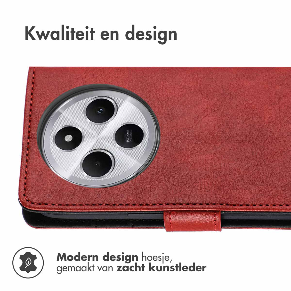 Coque de téléphone rouge avec texte. La coque est ouverte, montrant l'appareil photo du téléphone. Fond blanc.