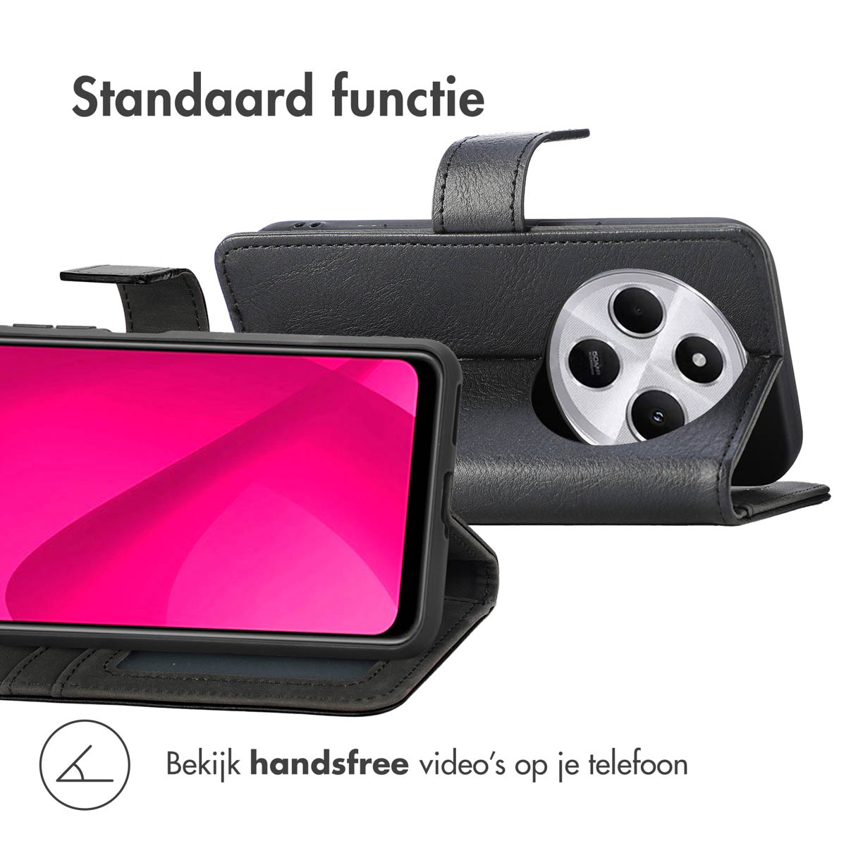 IMOSHION Luxe Bookcase - Geschikt voor Xiaomi Redmi 14C - Telefoonhoesje voor Xiaomi Xiaomi Redmi 14C Zwart