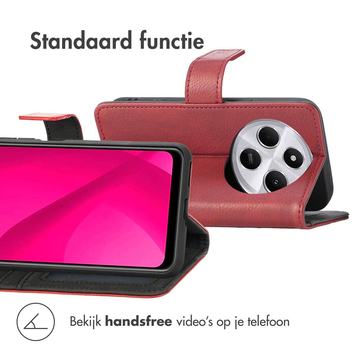 IMOSHION Coque folio compatible avec Xiaomi Redmi 14C Étui de Téléphone voor Xiaomi Xiaomi Redmi 14C Rouge