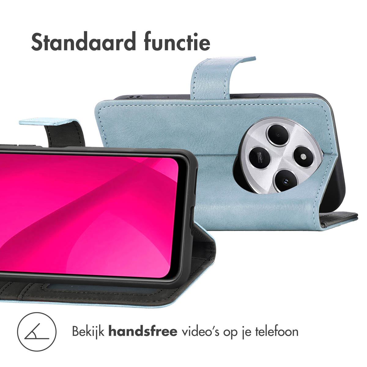 IMOSHION Luxe Bookcase - Geschikt voor Xiaomi Redmi 14C - Telefoonhoesje voor Xiaomi Xiaomi Redmi 14C Lichtblauw