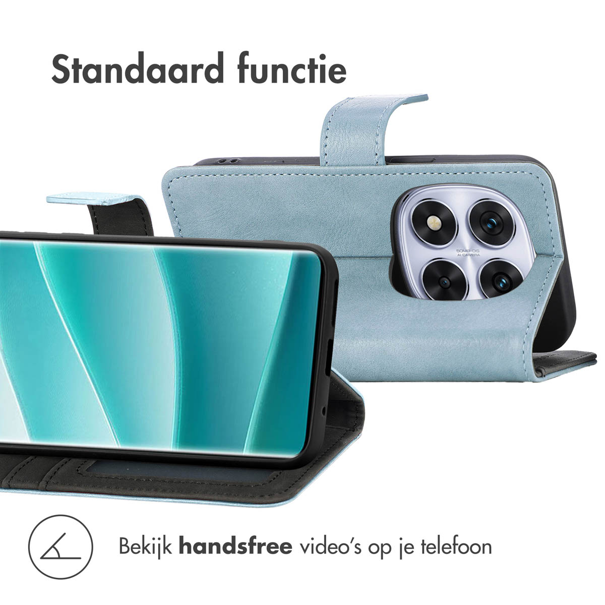 IMOSHION Luxe Bookcase - Geschikt voor Xiaomi Redmi Note 14 Pro Plus (5G) - Telefoonhoesje voor Xiaomi Xiaomi Redmi Note 14 Pro Plus 5G Lichtblauw