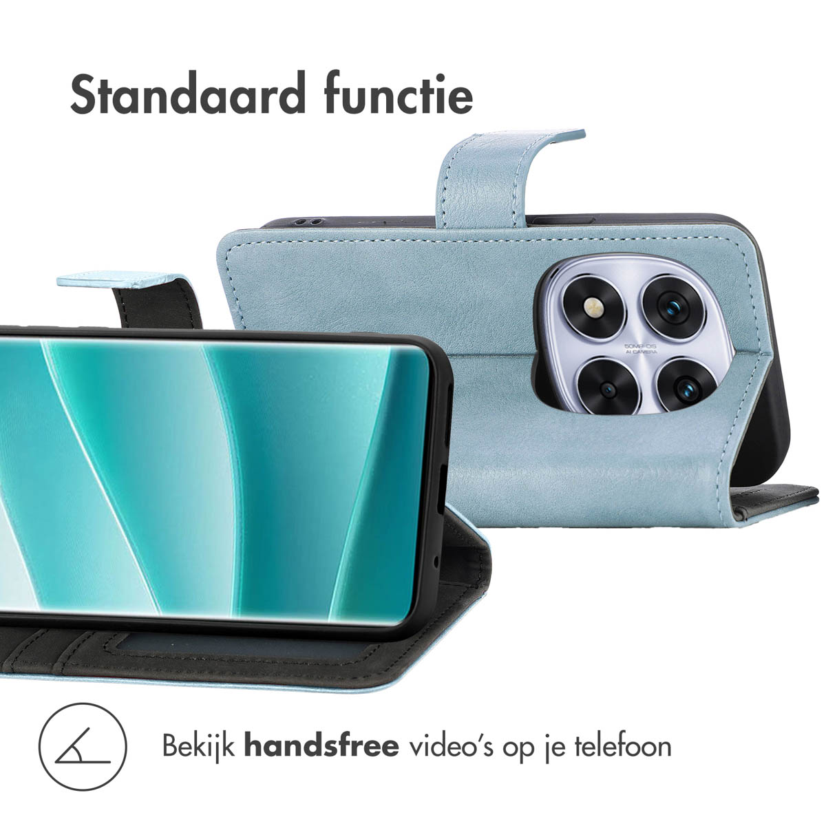 IMOSHION Luxe Bookcase - Geschikt voor Xiaomi Redmi Note 14 Pro (5G) - Telefoonhoesje voor Xiaomi Xiaomi Redmi Note 14 Pro 5G Lichtblauw