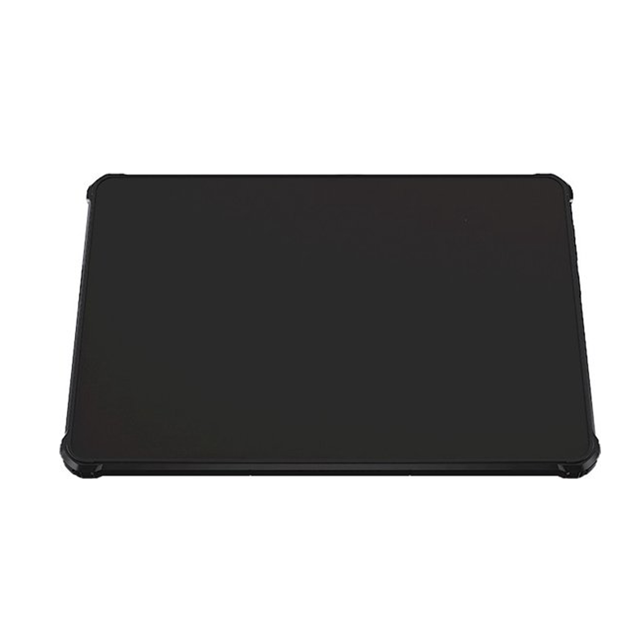 Czarny tablet na białym tle. Ekran jest ciemny.