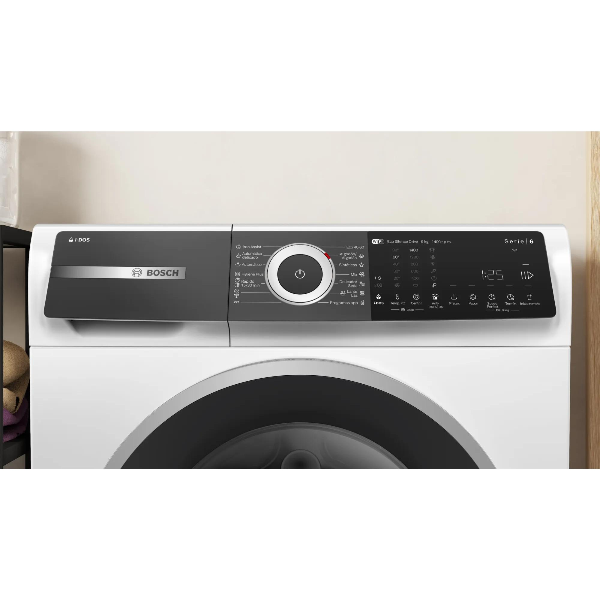 BOSCH Serie 6 WGH244A0ES Lavatrice, Caricamento frontale, 9 kg, 14 programmi, Profondità 63,0 cm, Giri 1257 rpm, Bianco, livello rumorosità centrifuga 70 dB(A), Classe A