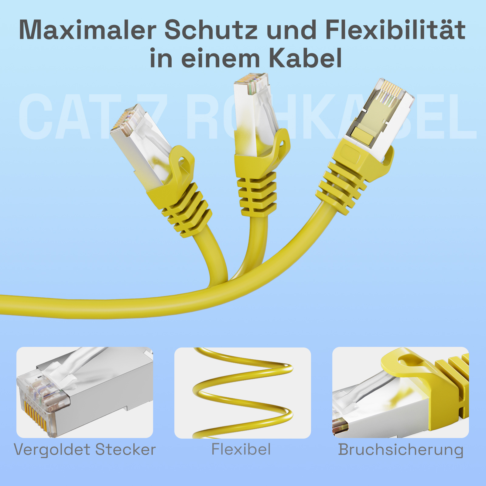 Nahaufnahme von zwei Netzwerk-Kabelquerschnitten. Eines mit reinem Kupfer und eines mit Kupfer-Aluminium.