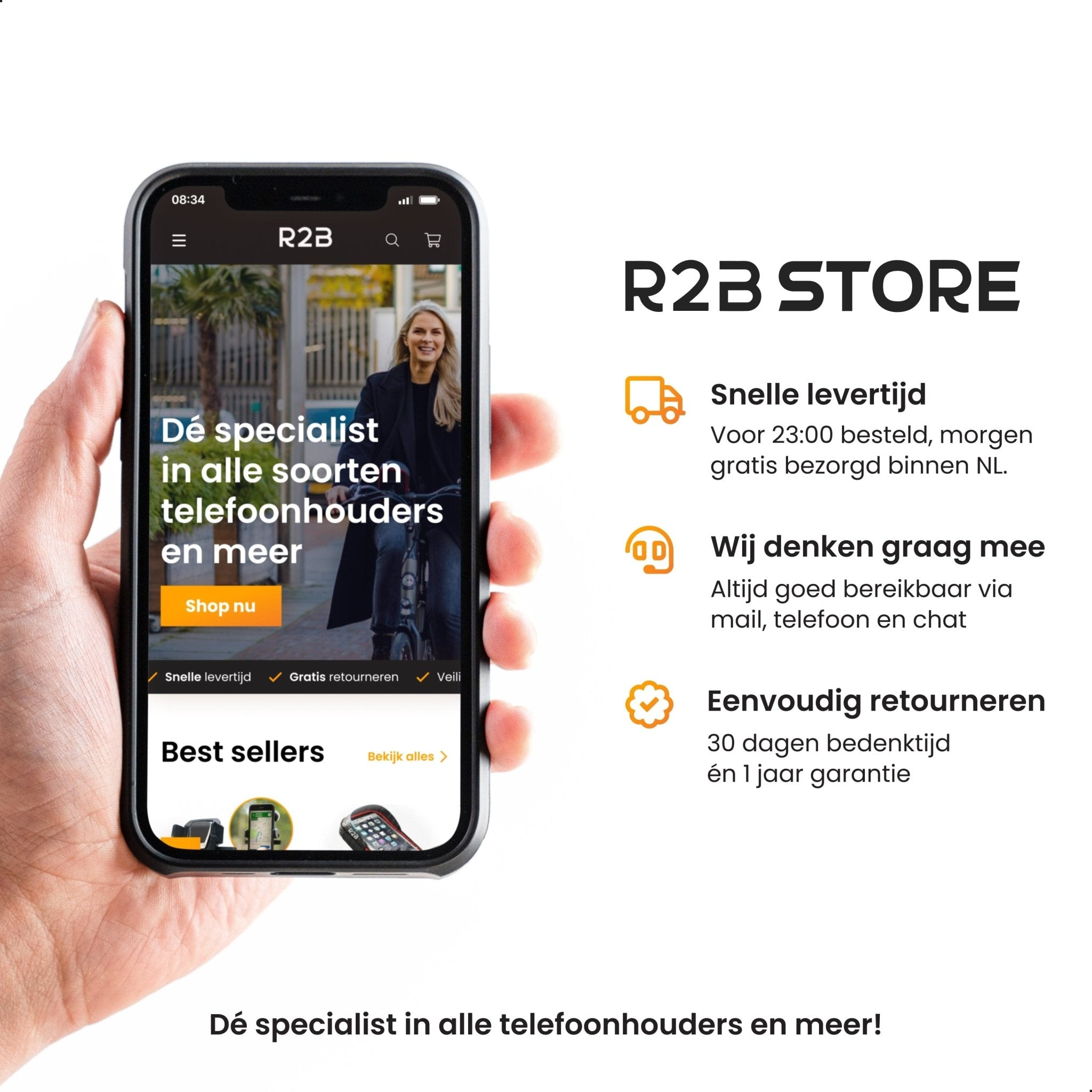Écran de smartphone affichant un site web avec du texte et des graphiques. Le téléphone est dans une main.