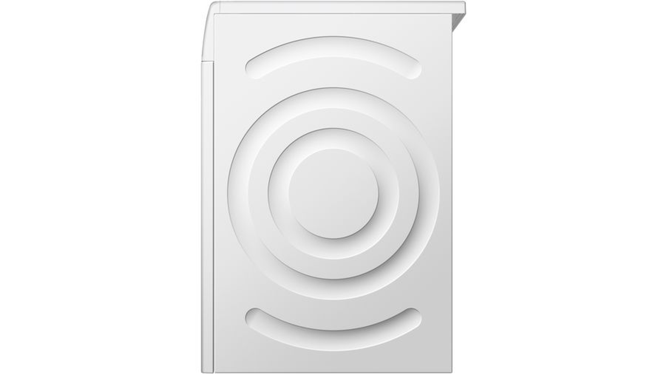 Eine weiße Waschmaschine, Design mit Kreisen, isoliert auf weißem Hintergrund.