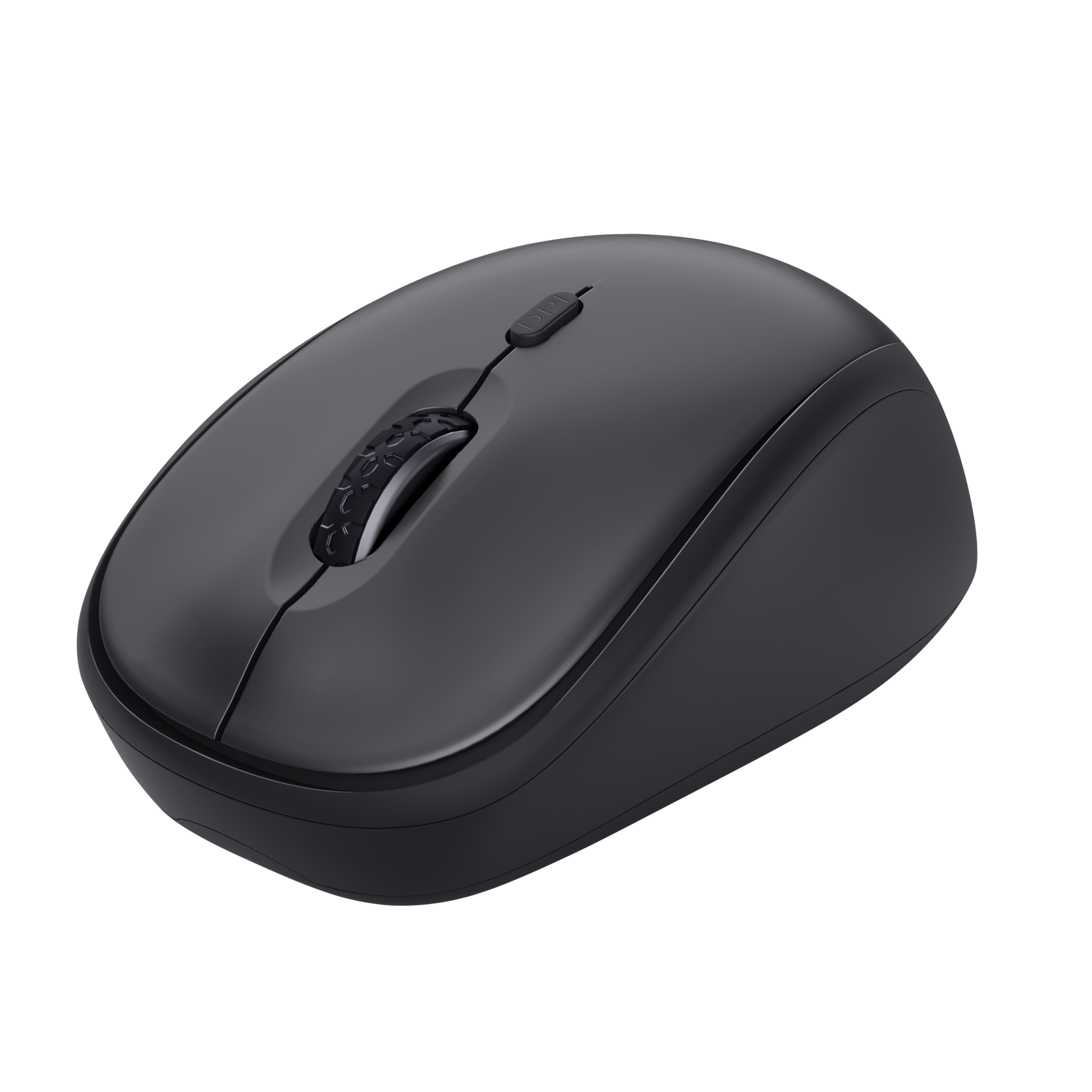 Souris d'ordinateur noire avec molette et deux boutons.