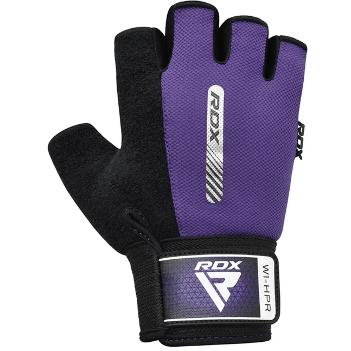 Gants d'haltérophilie violets et noirs avec le logo de la marque RDX.