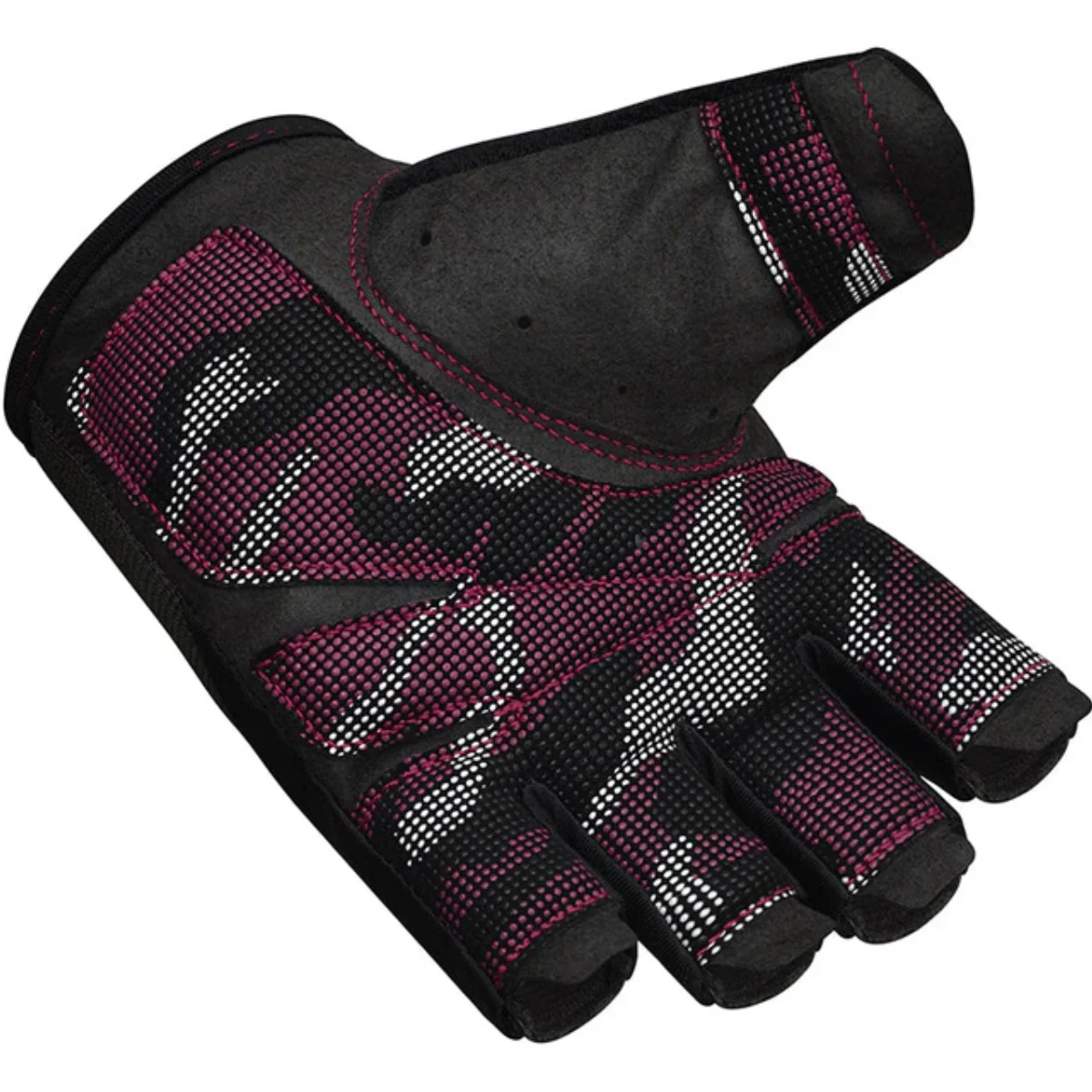 Gants d'haltérophilie noirs et violets. Paume ouverte avec rembourrage et sangle de poignet.