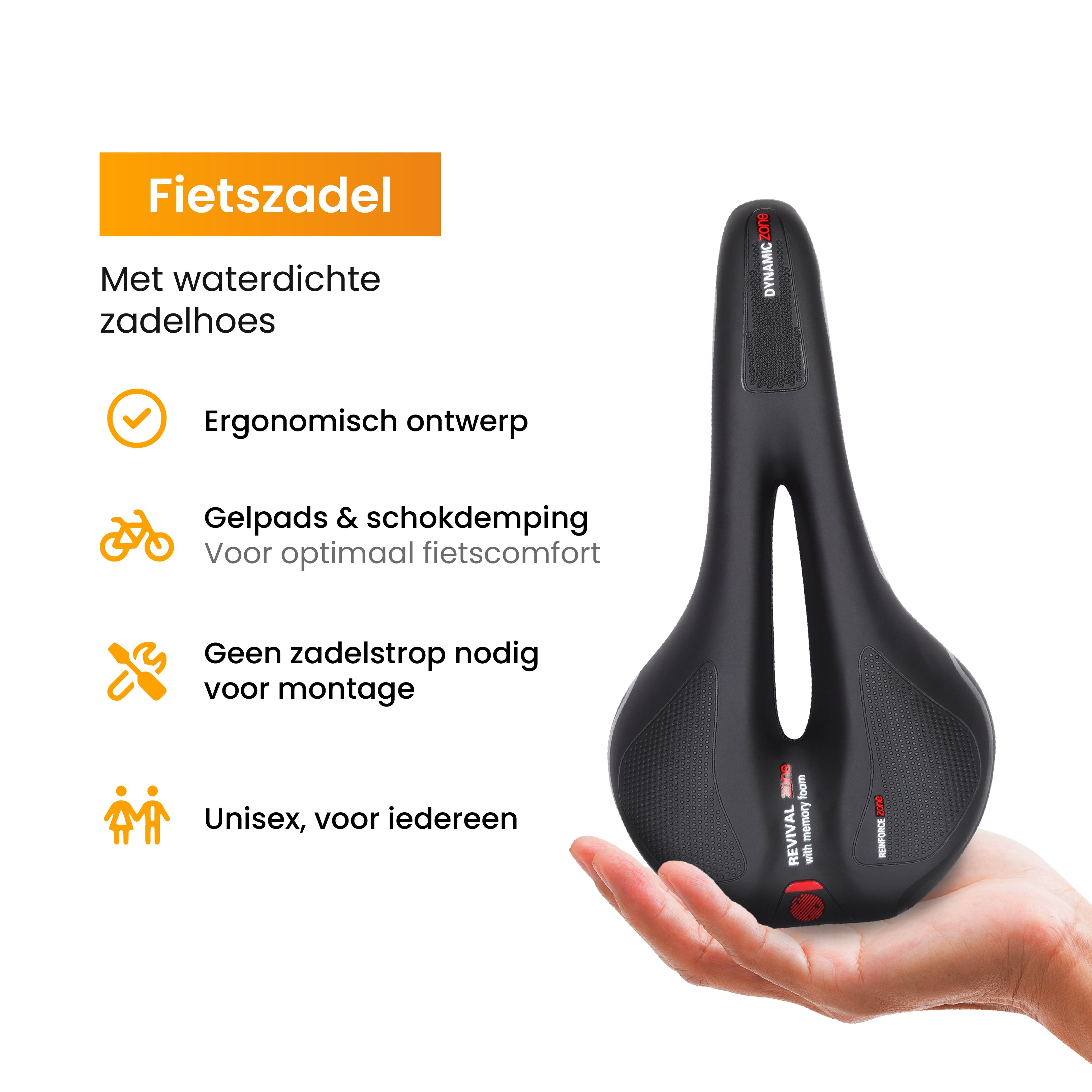Black bicycle saddle with ergonomic design, memory foam, and waterproof saddle covers.