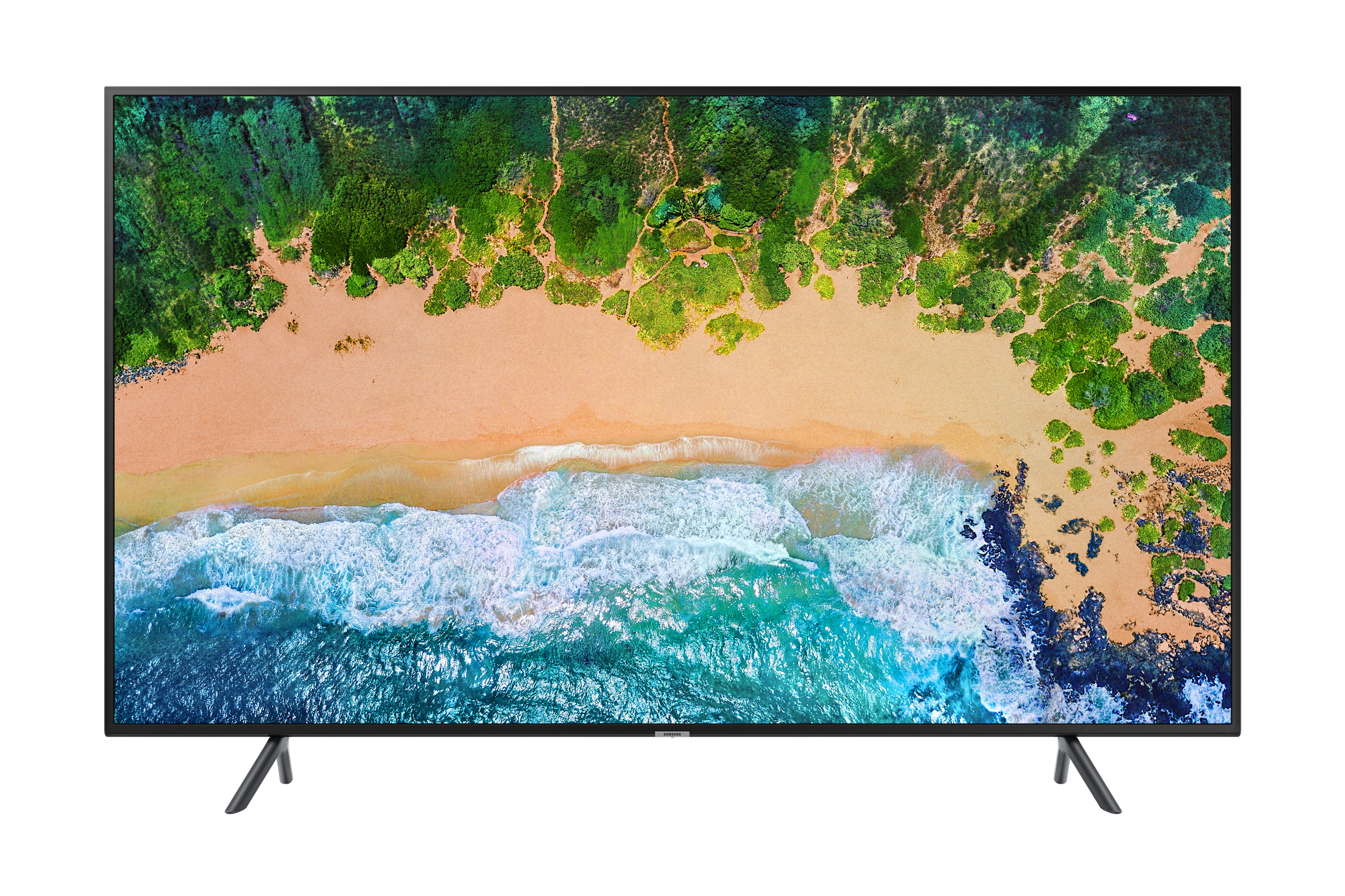 Retro di una TV che mostra porte, supporto e il logo Samsung.