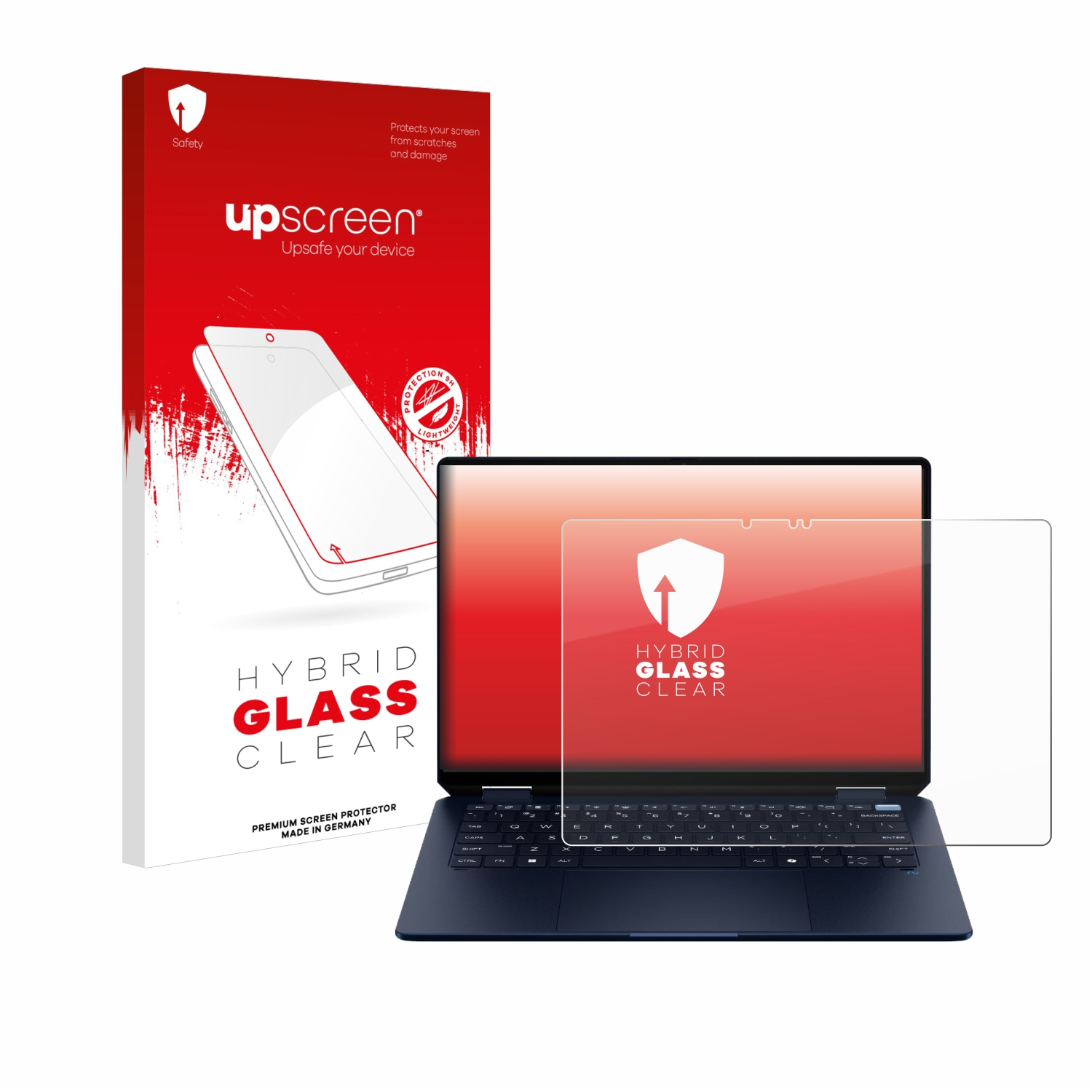 Laptop mit Displayschutz und Displayschutzverpackung.