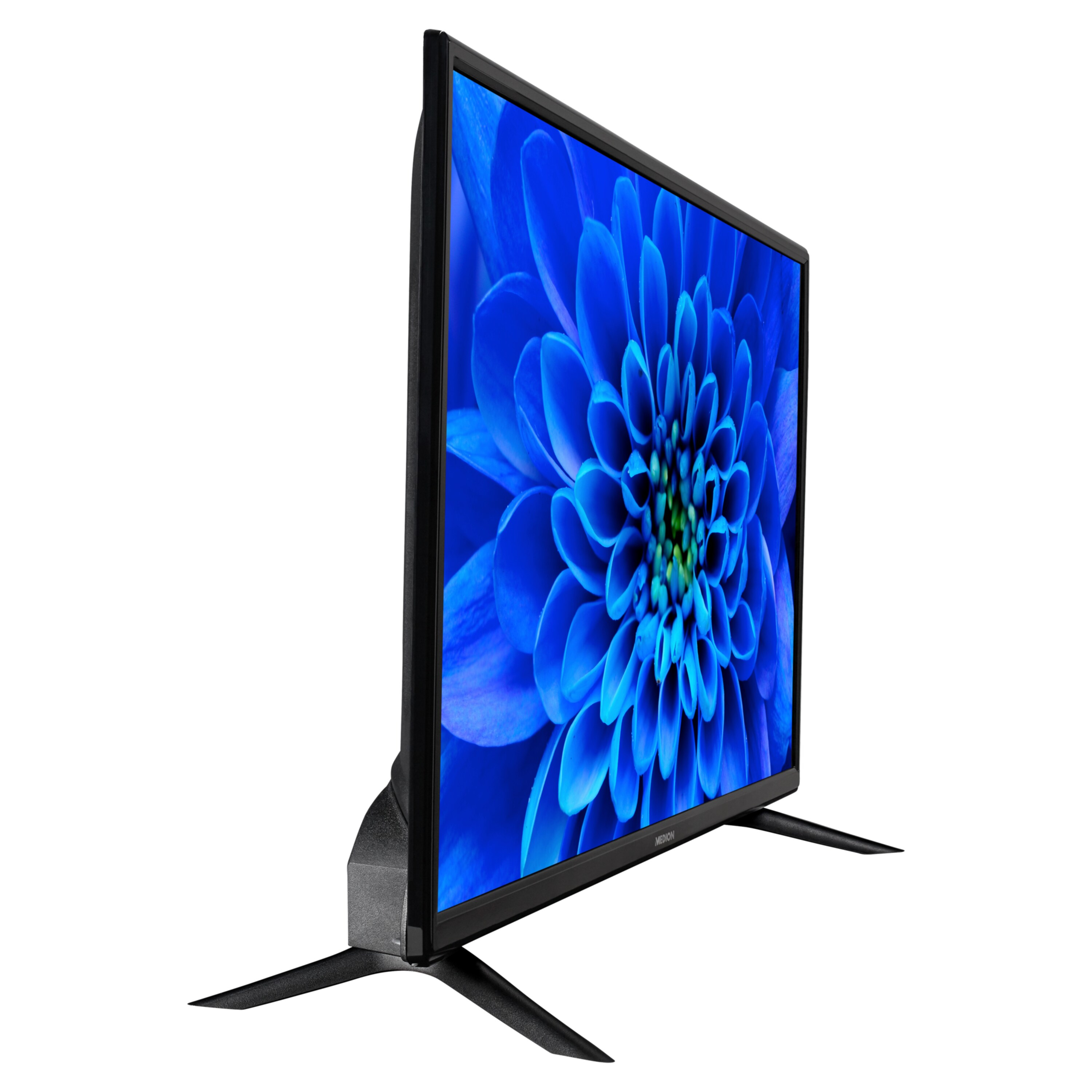 Telewizor z niebieskim ekranem kwiatowym.