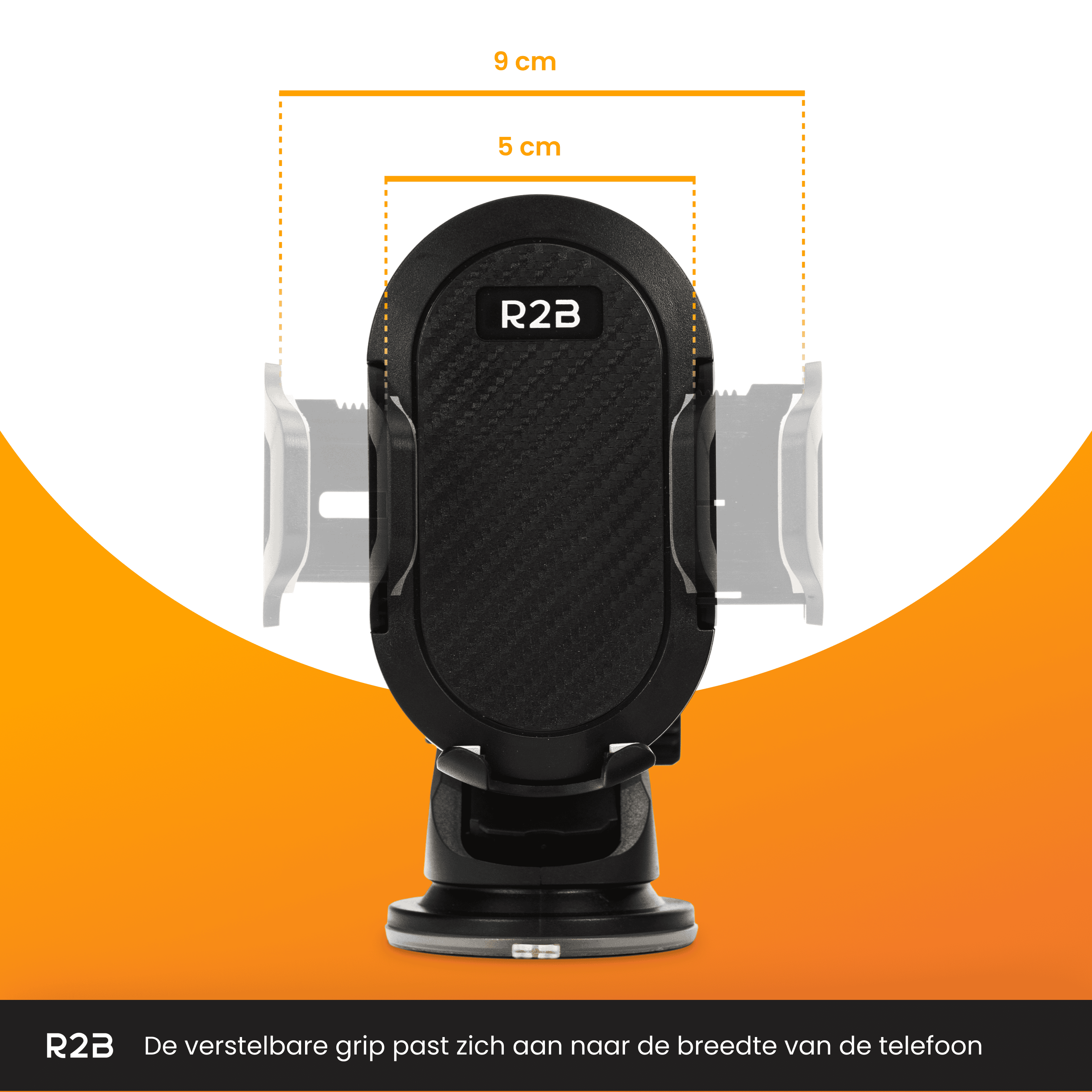 Support de téléphone de voiture, noir. La poignée s'adapte à la taille du téléphone, mesurant 5-9 cm.