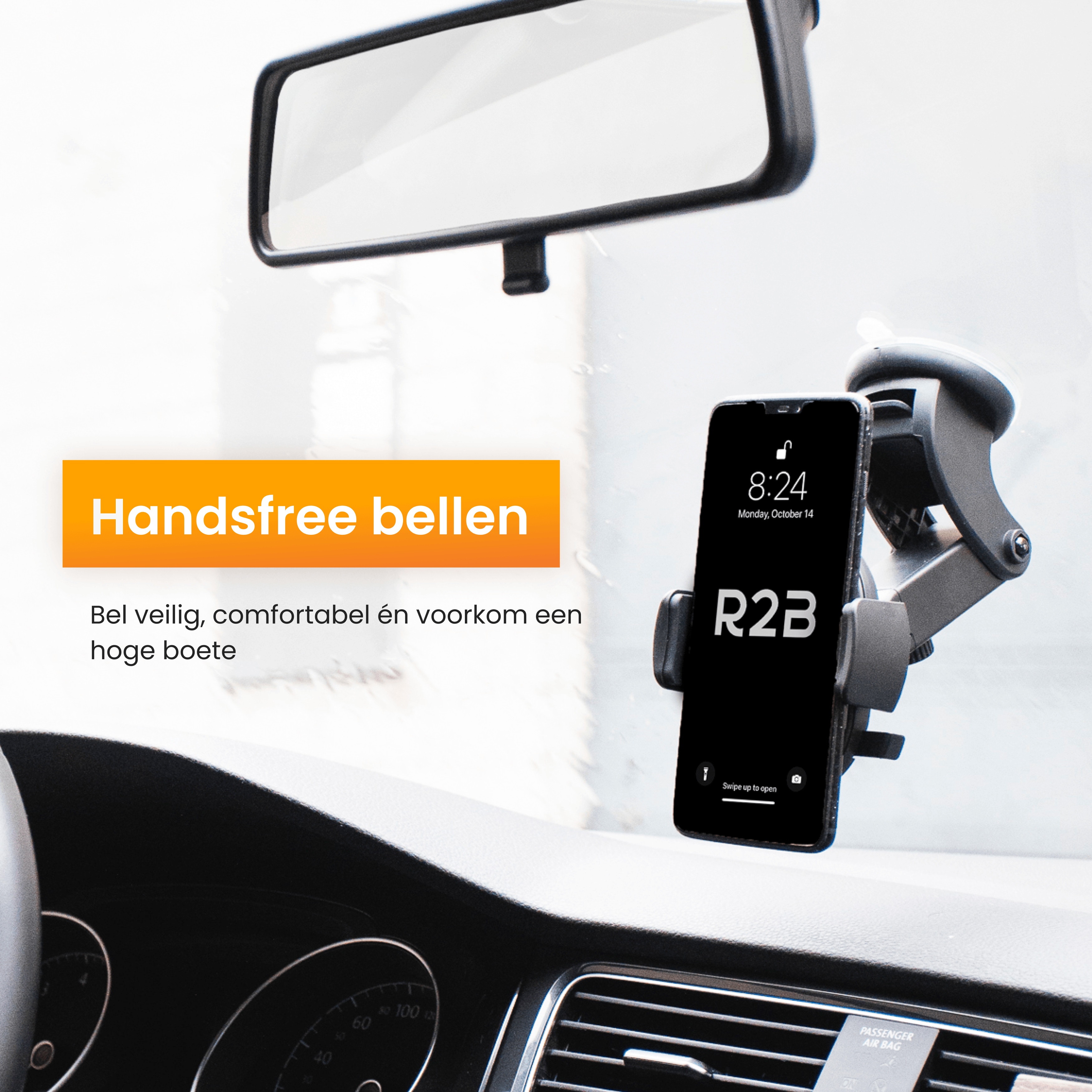 Ein Autointerieur mit einem Telefon, das an einer Halterung befestigt ist und eine Telefonanrufschnittstelle anzeigt.