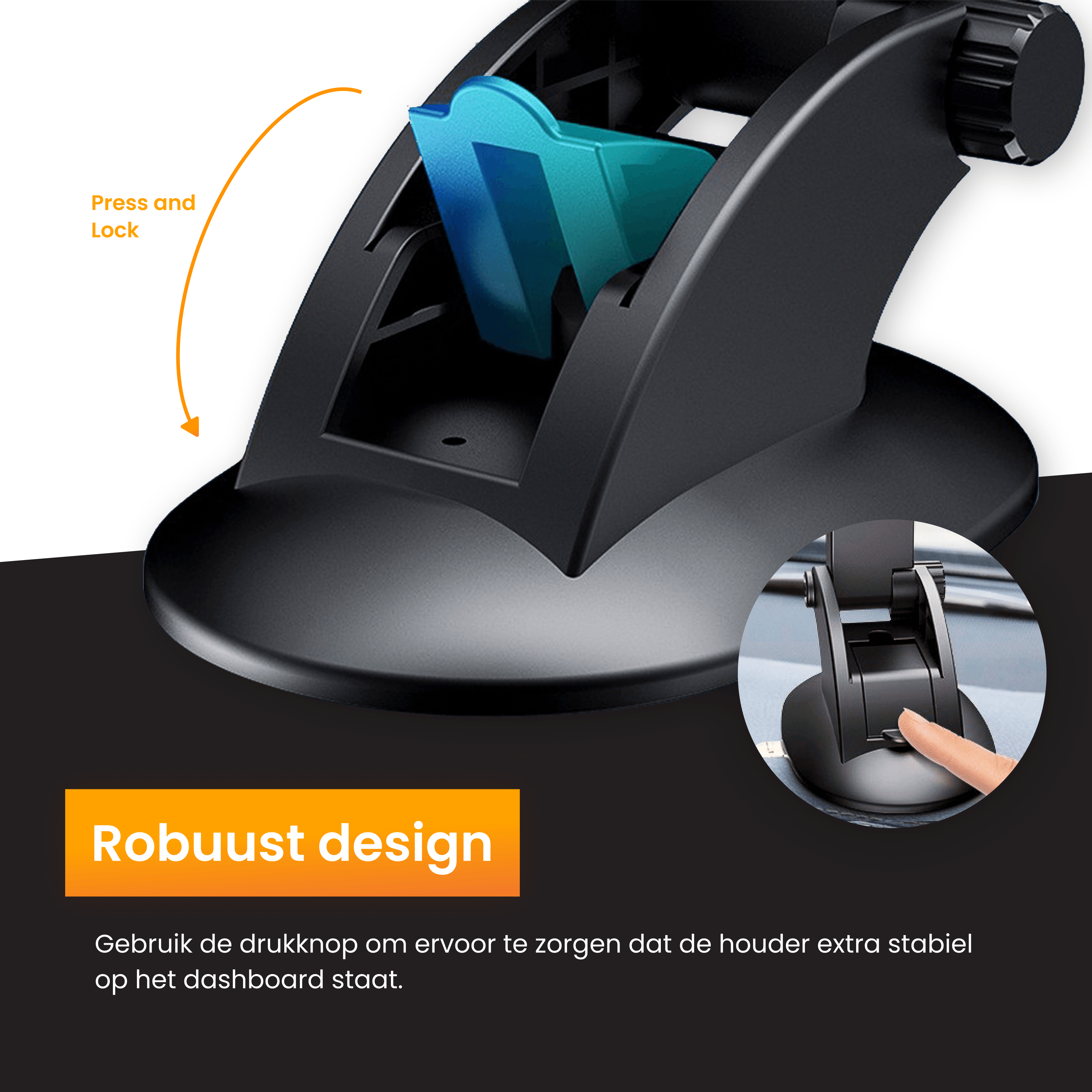 Schwarzer Autotelefonhalter mit blauem und schwarzem Telefoneinsatz, robustes Design.