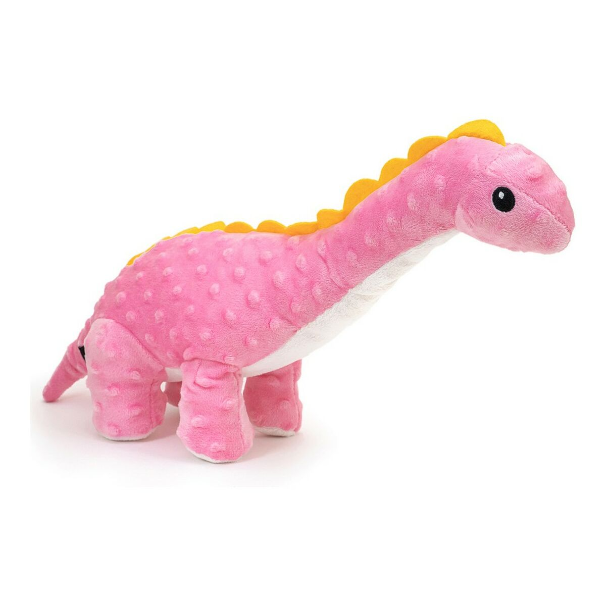 Peluche di dinosauro rosa con spine gialle.
