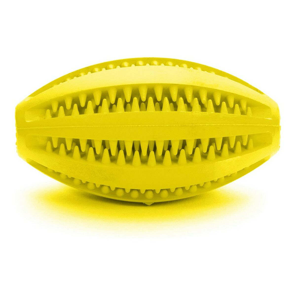 Giocattolo giallo per cani con creste a forma di denti.