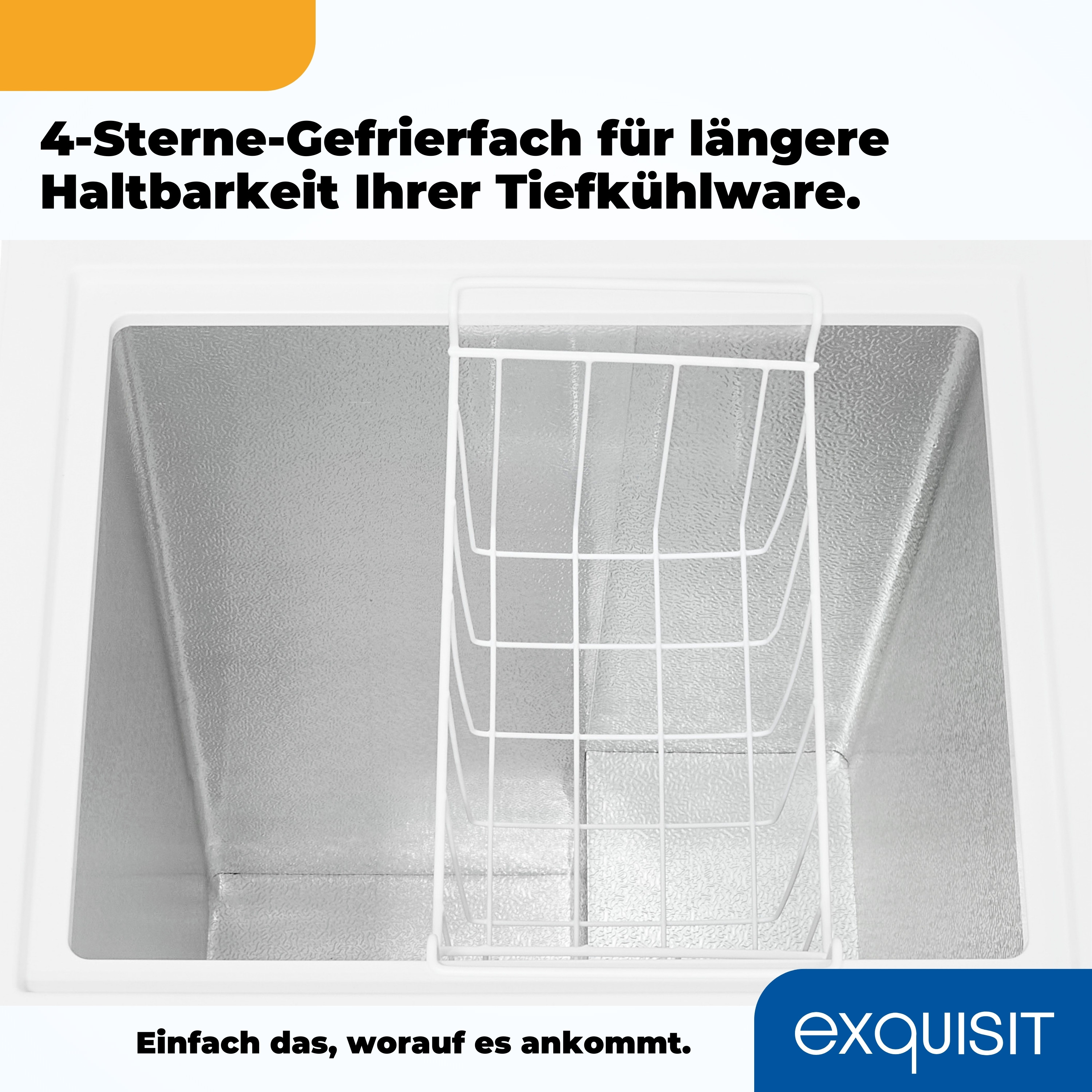 Offener weißer Gefrierschrankinnenraum mit Drahtregal, sauber und leer.
