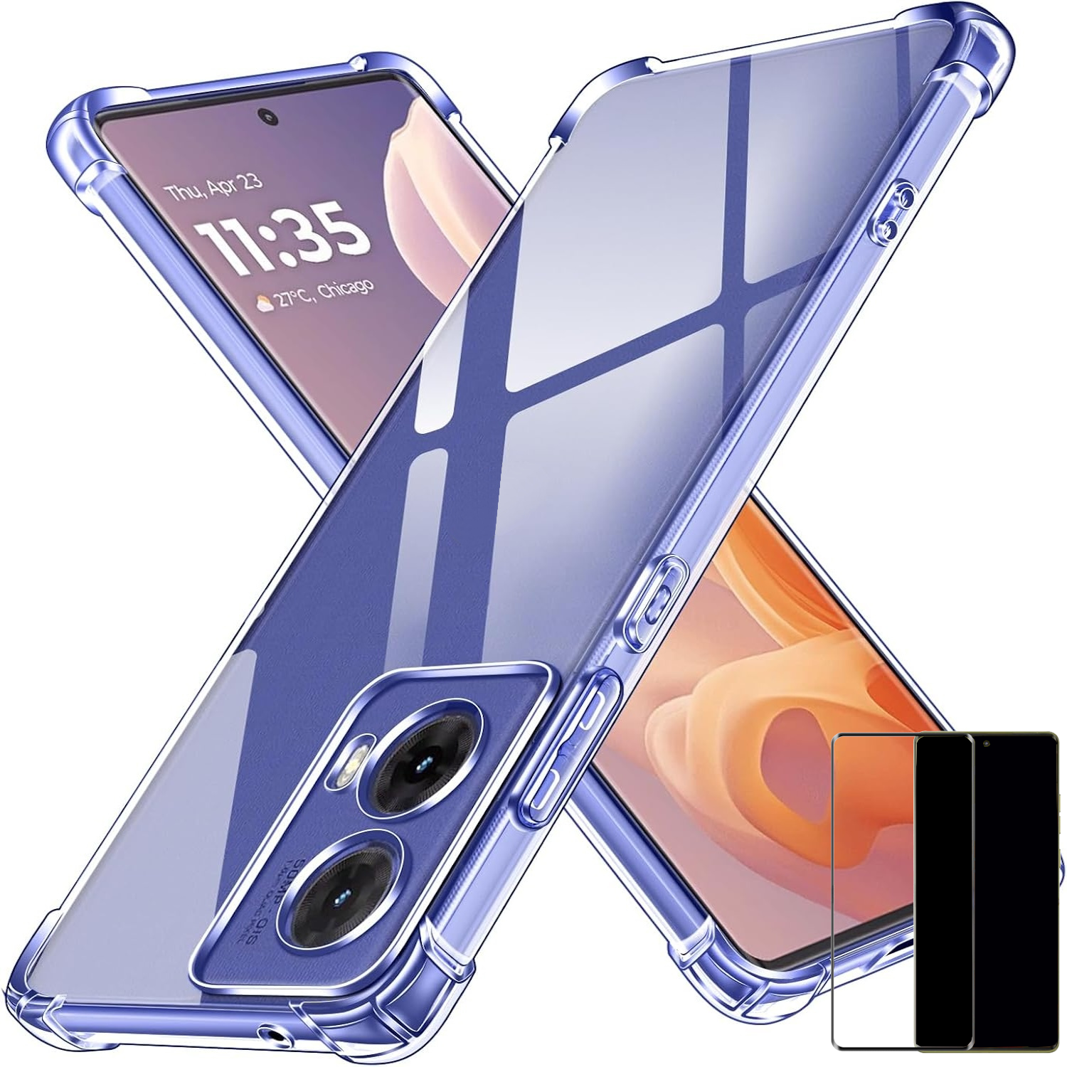 Zwei transparente Handyhüllen. Das Telefon zeigt die Uhrzeit 11:35.